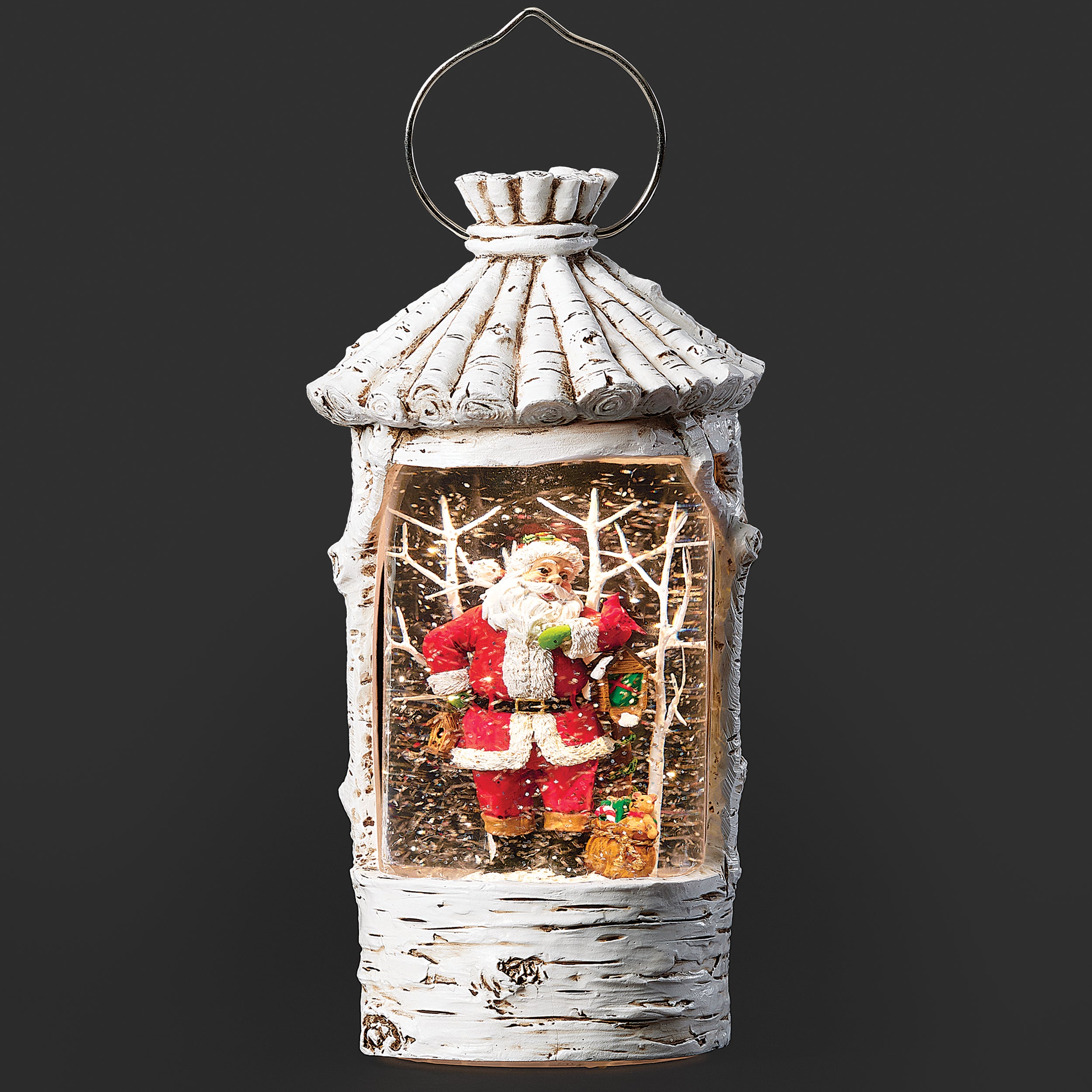 Confetti Lites Lighted Swirl Birch Lantern with Santa & Cardinal