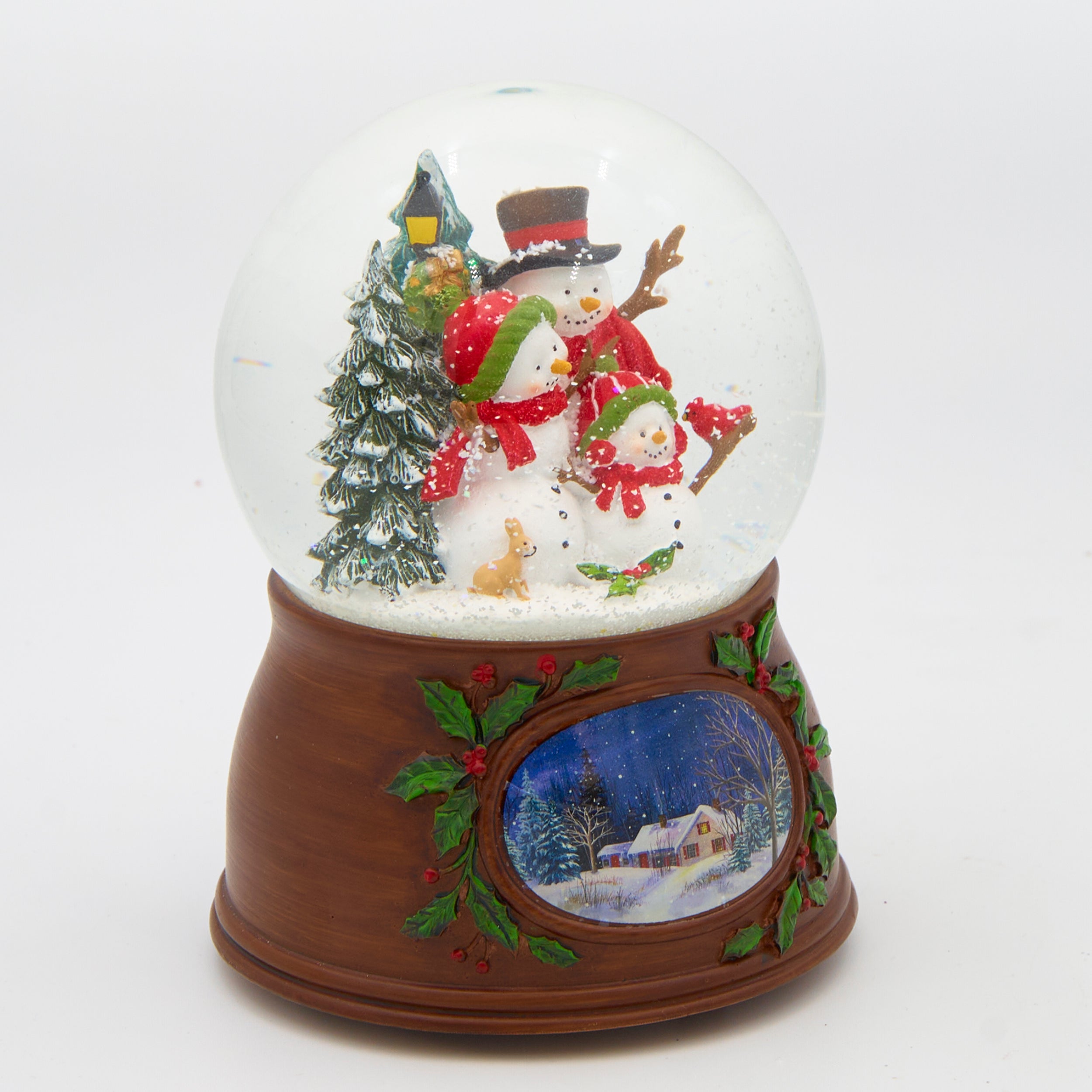 Glitterdome Musical Snowman Family with Antique Base- "We Wish You a Merry Christmas" Tune