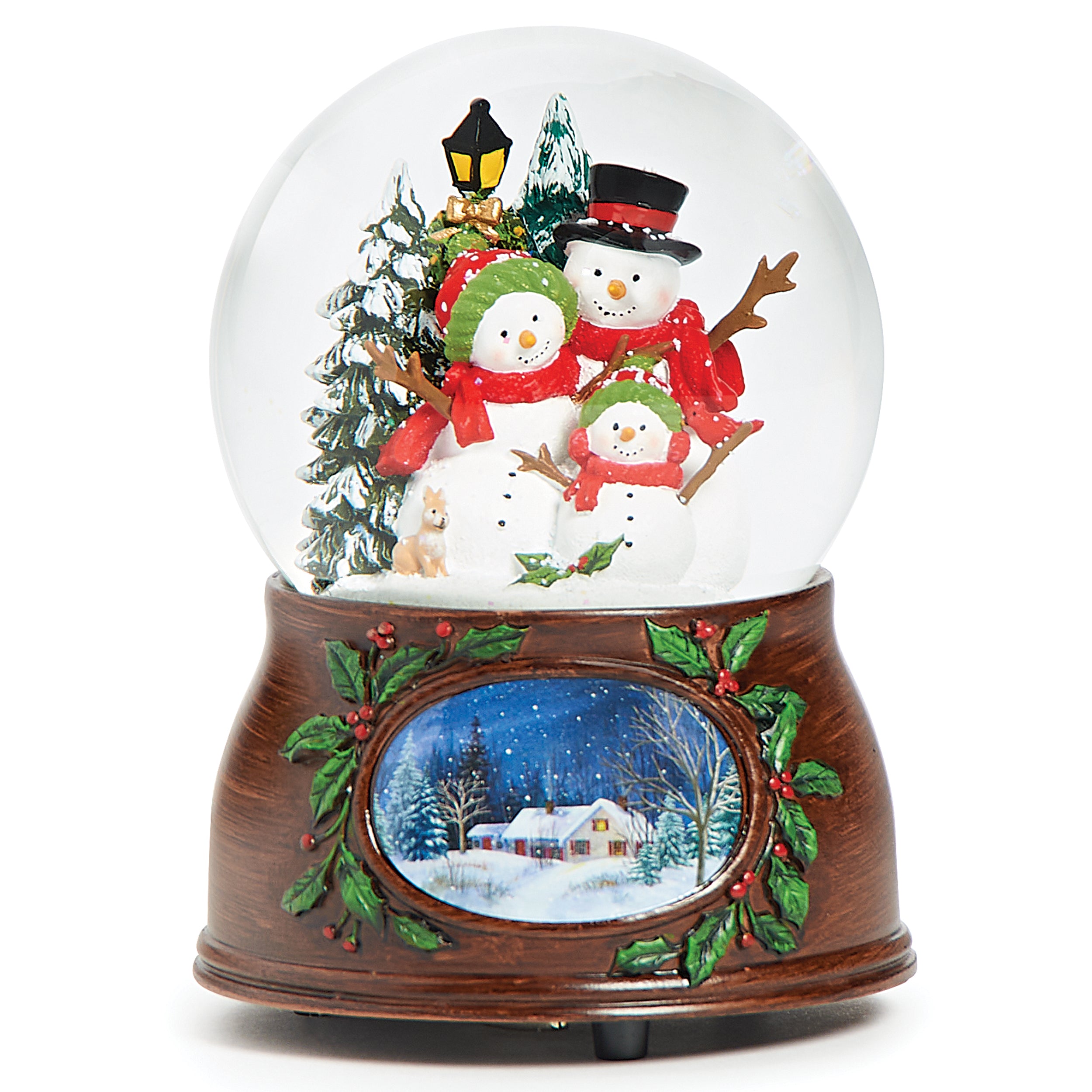 Glitterdome Musical Snowman Family with Antique Base- "We Wish You a Merry Christmas" Tune