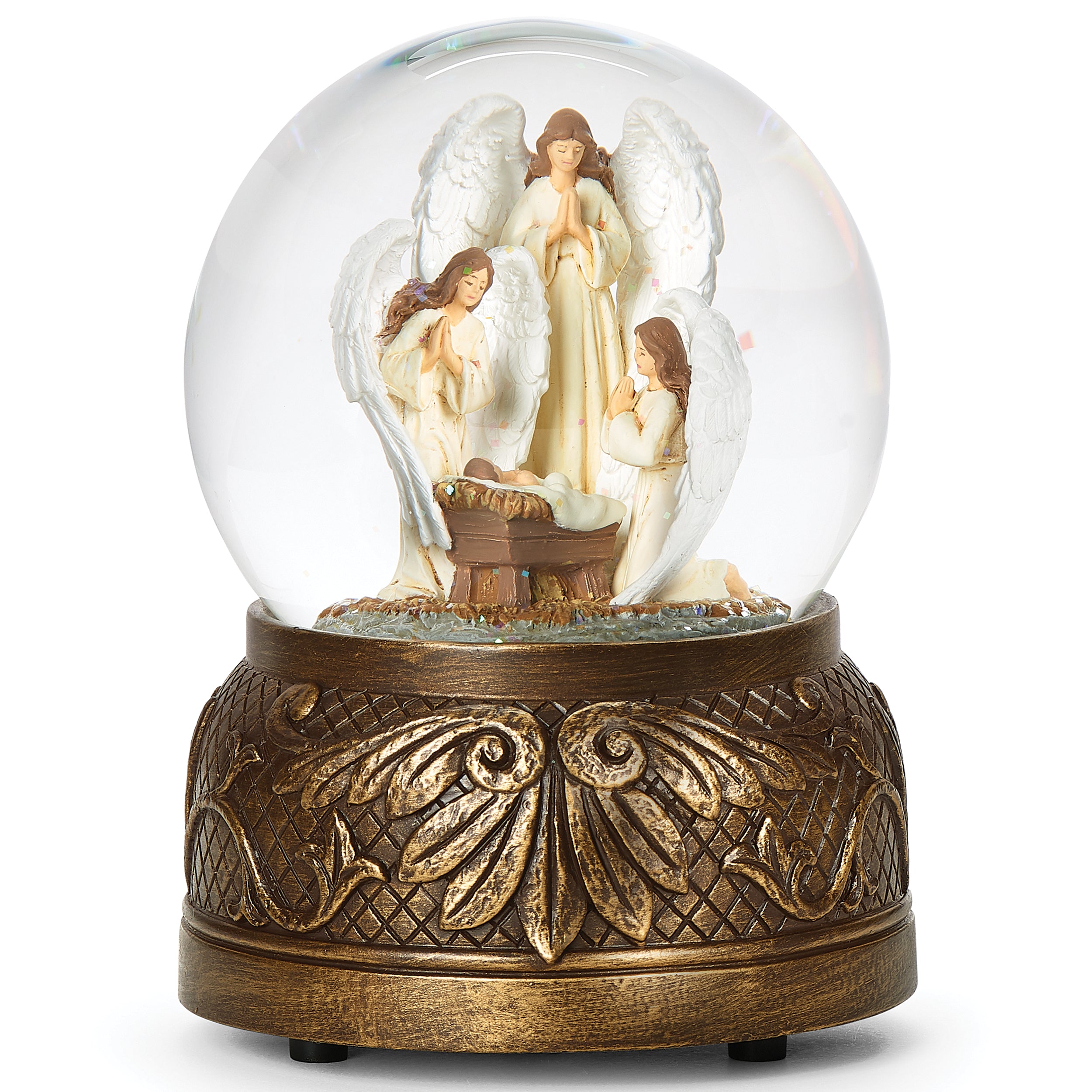 Glitterdome Angels Adoring Baby Jesus - "The First Noel" Tune