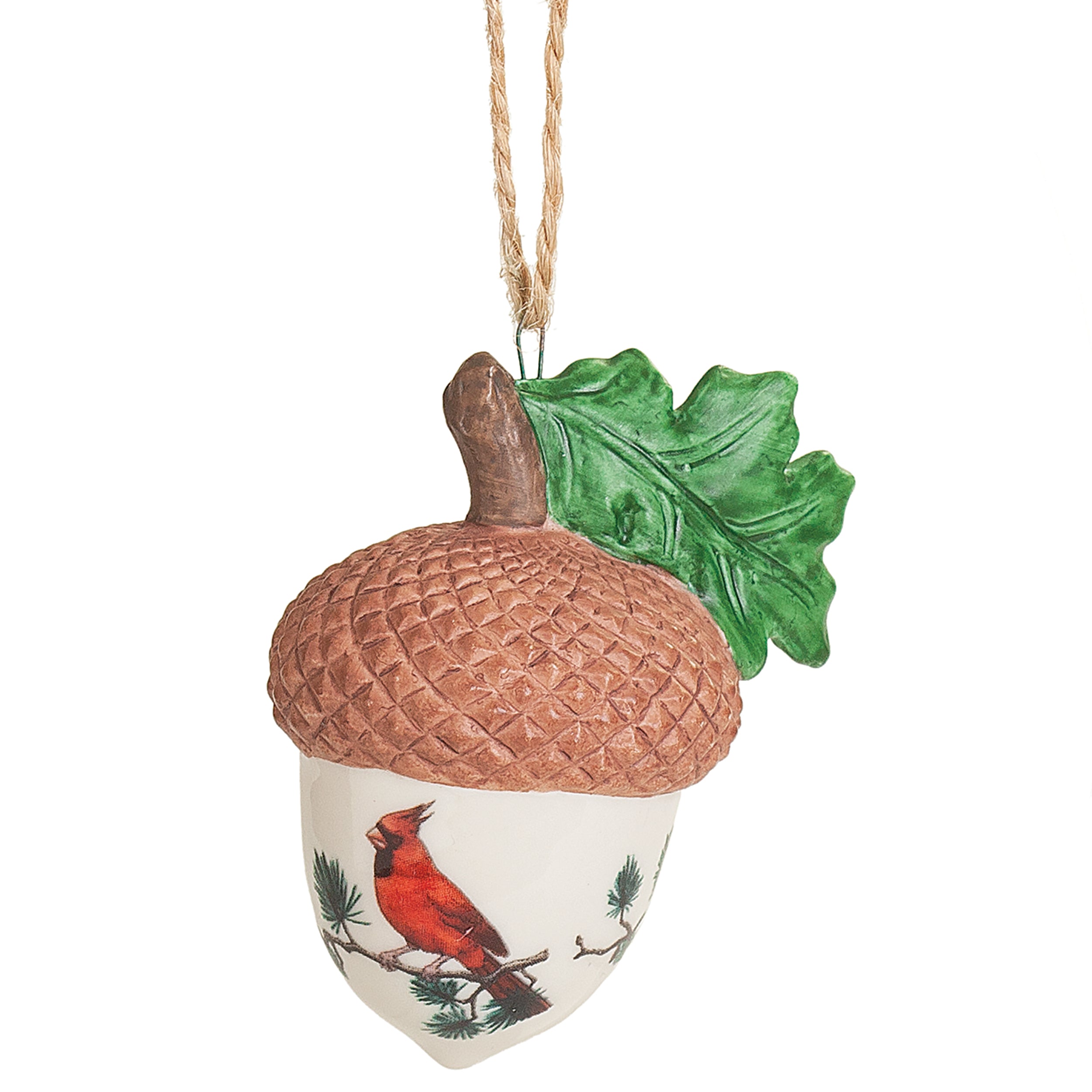 Christmas Acorn Ornament with Cardinal Decal