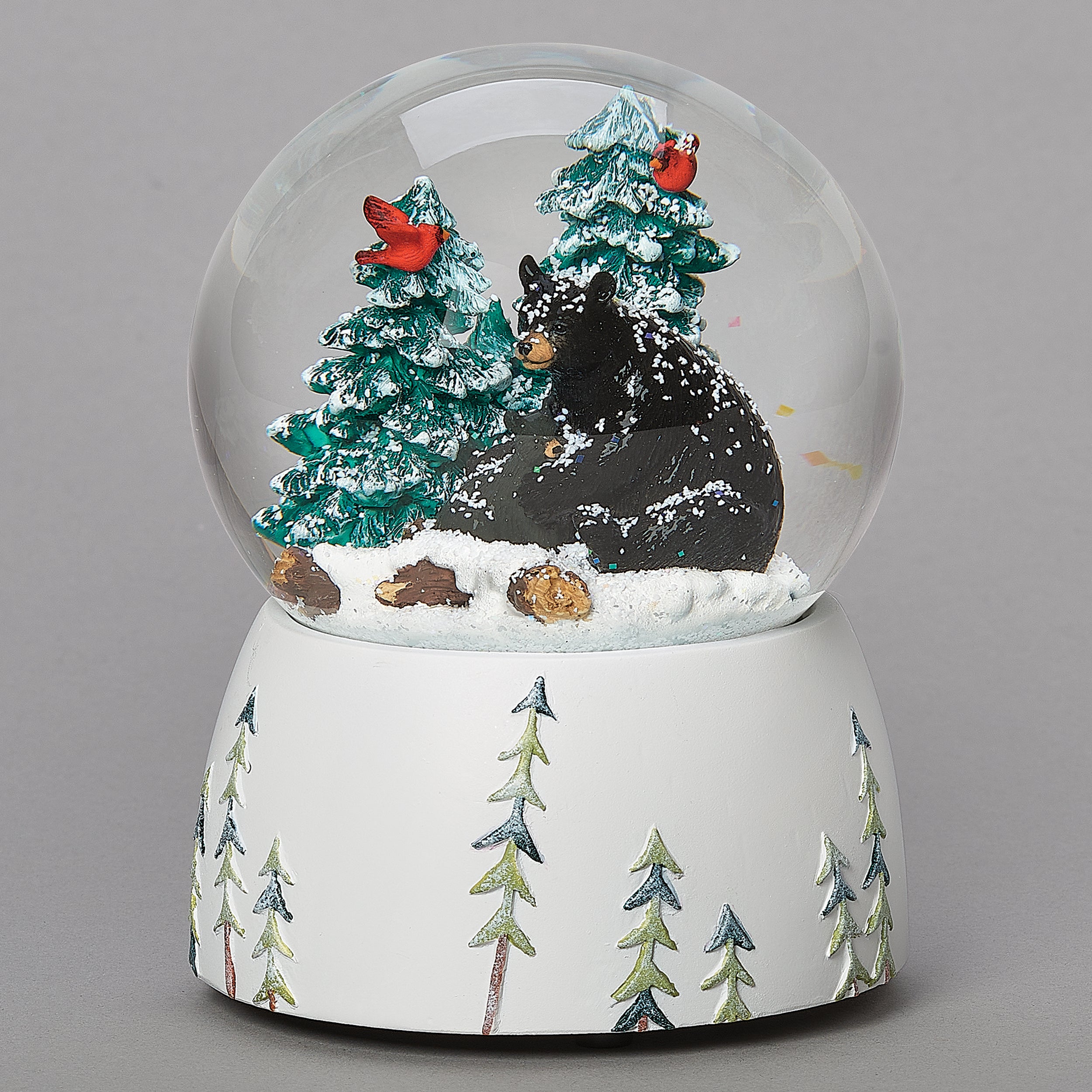 Glitterdome Musical Black Bear with Cardinals – "Let It Snow" Tune