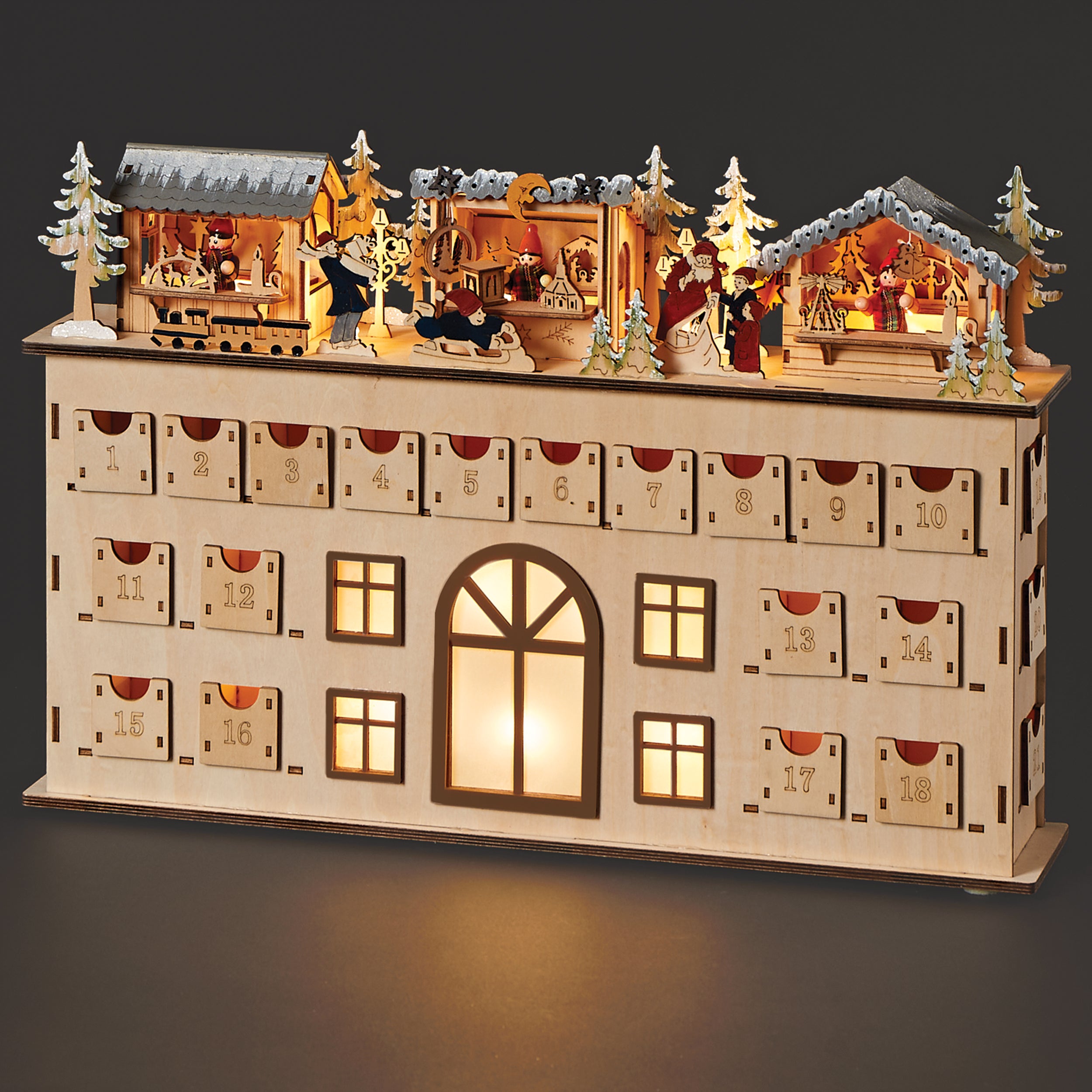 Lighted Wooden 3 Cabin Scene Christmas Countdown