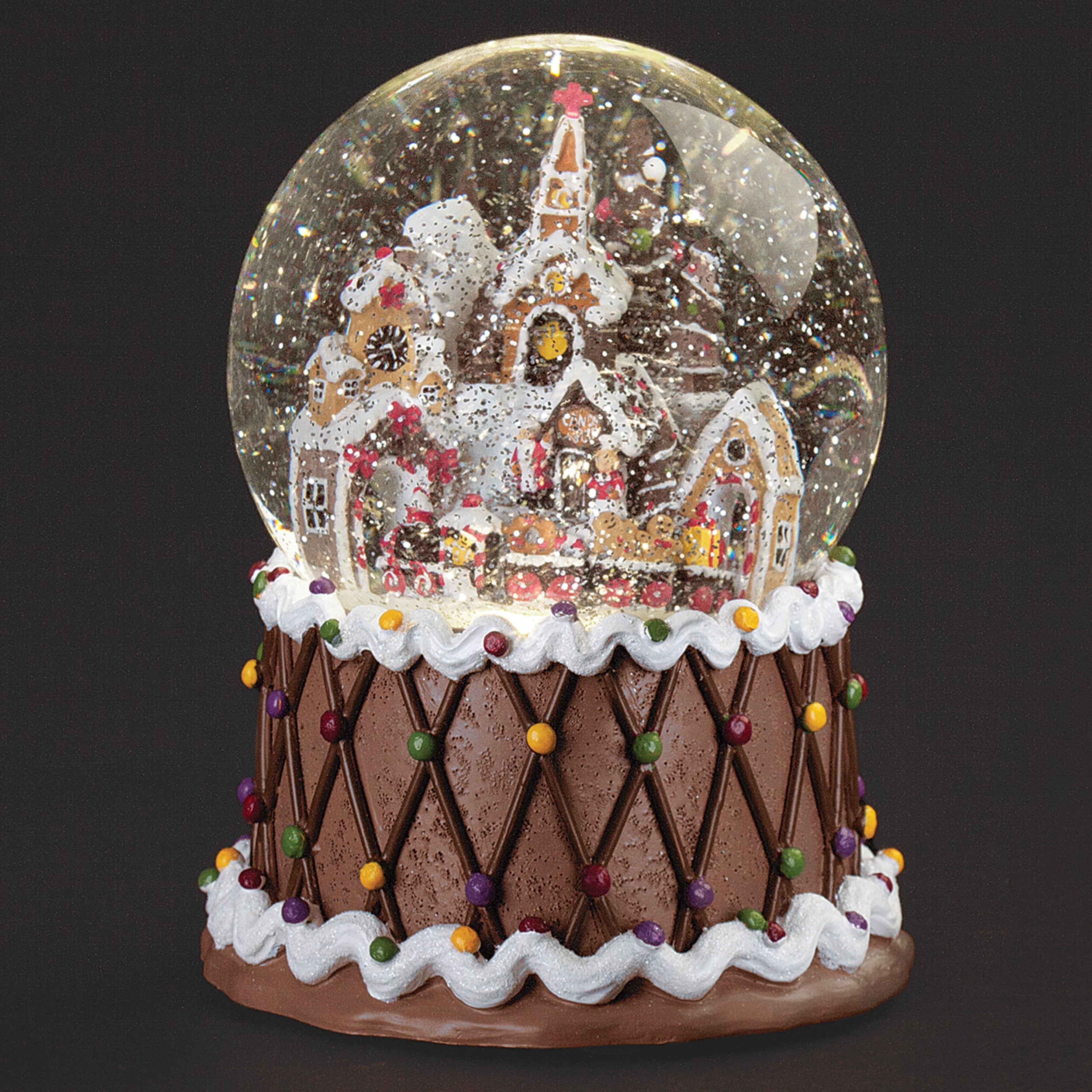 Glitterdome Lighted Musical Swirl Gingerbread Town - "Jingle Bells" Tune