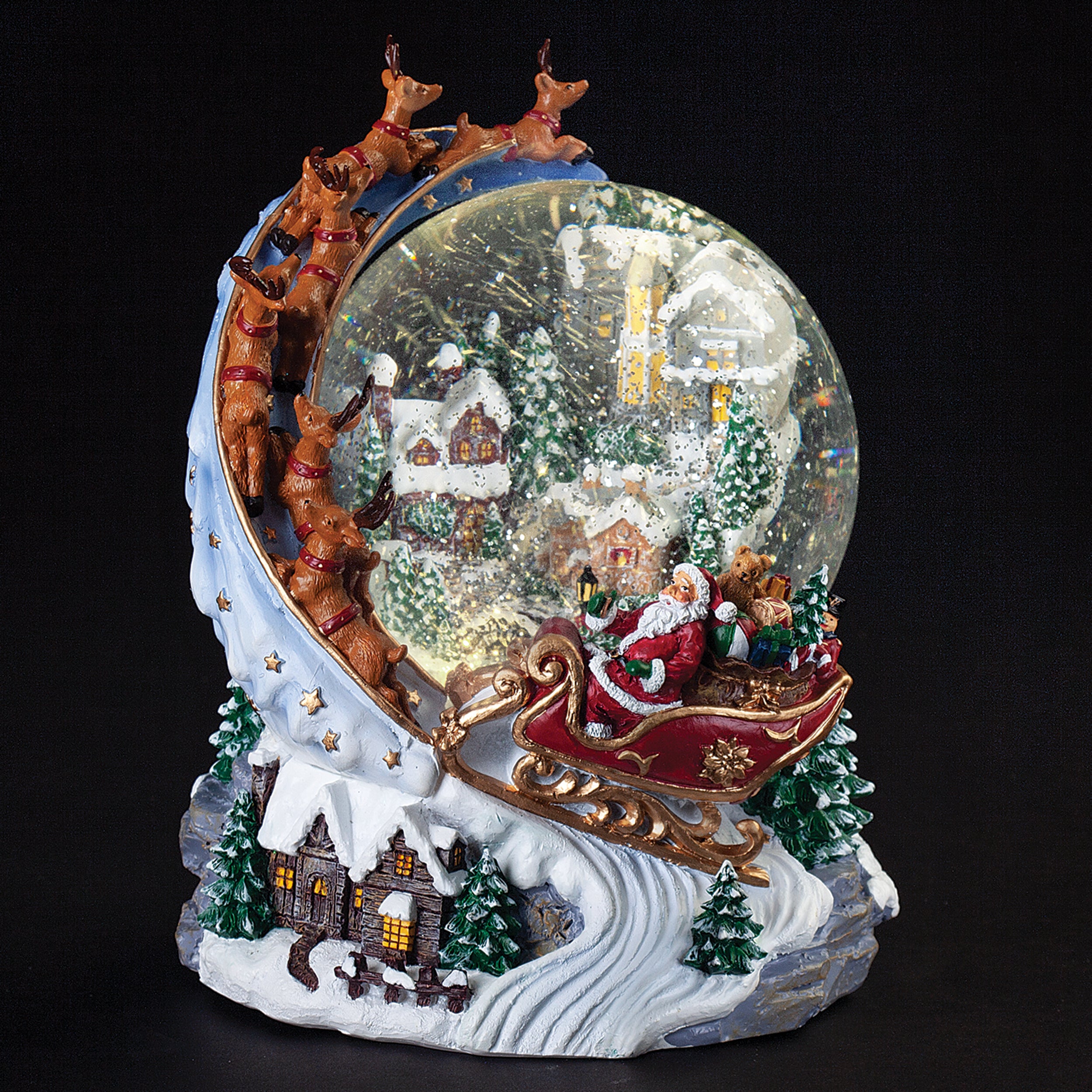 Glitterdome Lighted Musical Swirl Santa Over Town – "Santa Claus is Coming to Town" Tune