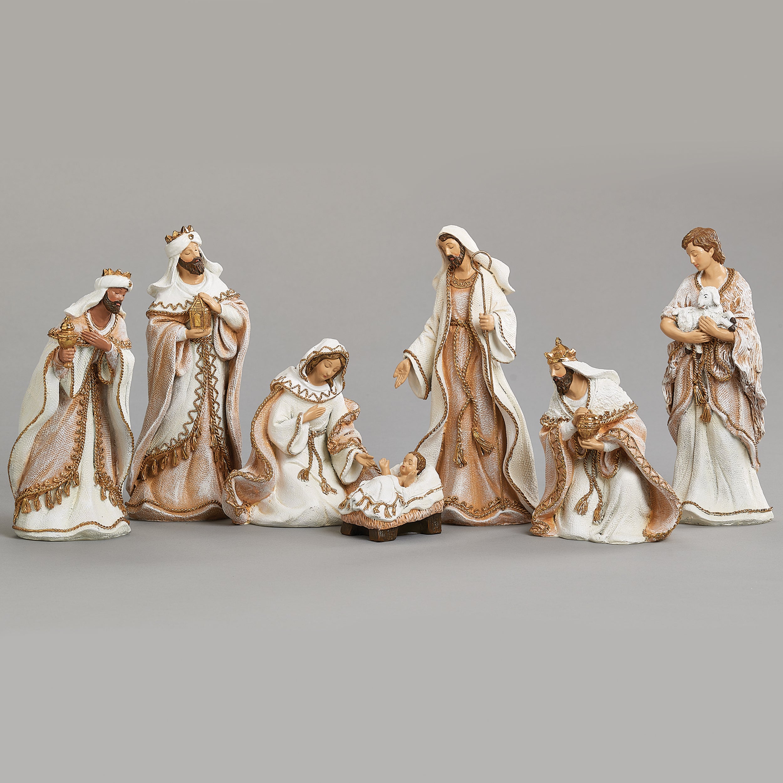 Gold Rope with Ivory Finish Nativity Set