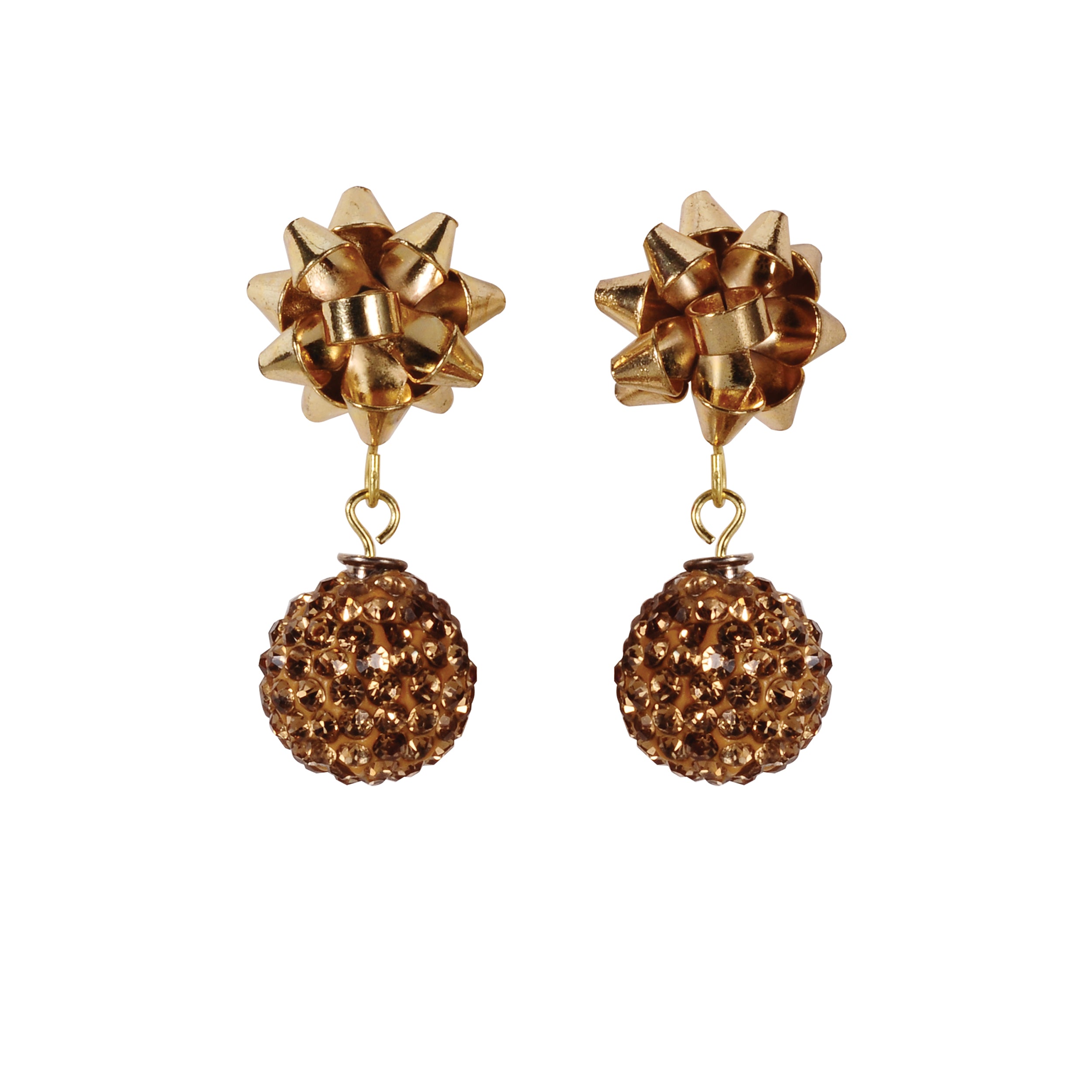 Gold Bow & Crystal Ball Earrings