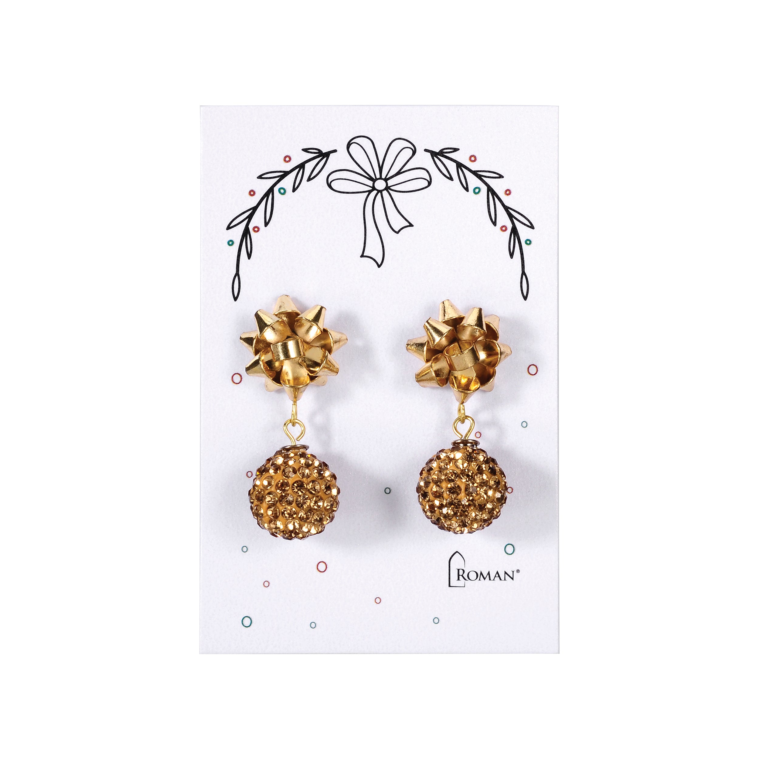 Gold Bow & Crystal Ball Earrings