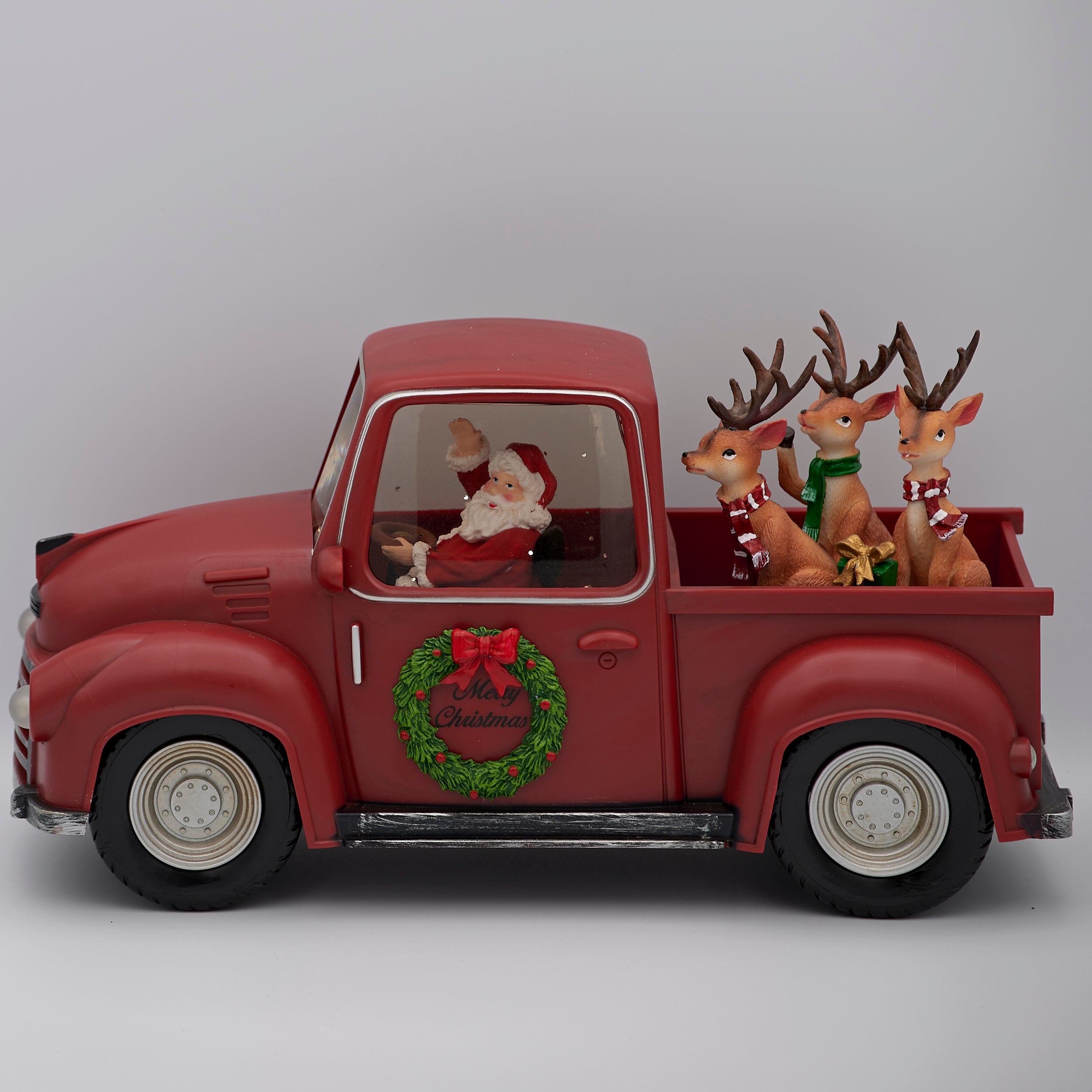 Confetti Lites Lighted Swirl Red Truck with Santa Driving & Reindeer