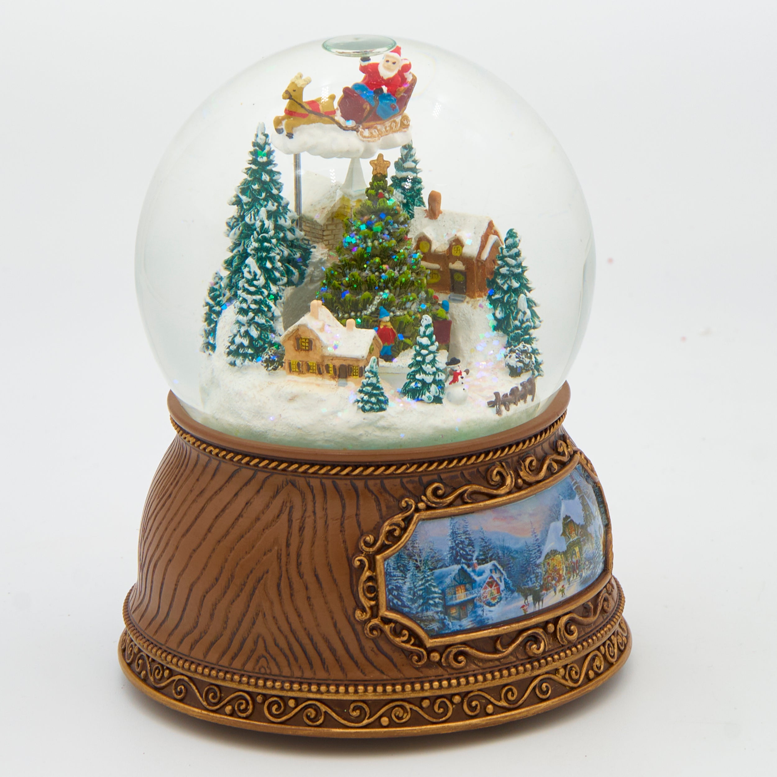 Glitterdome Musical Village with Rotating Santa & Tree – "We Wish You a Merry Christmas" Tune