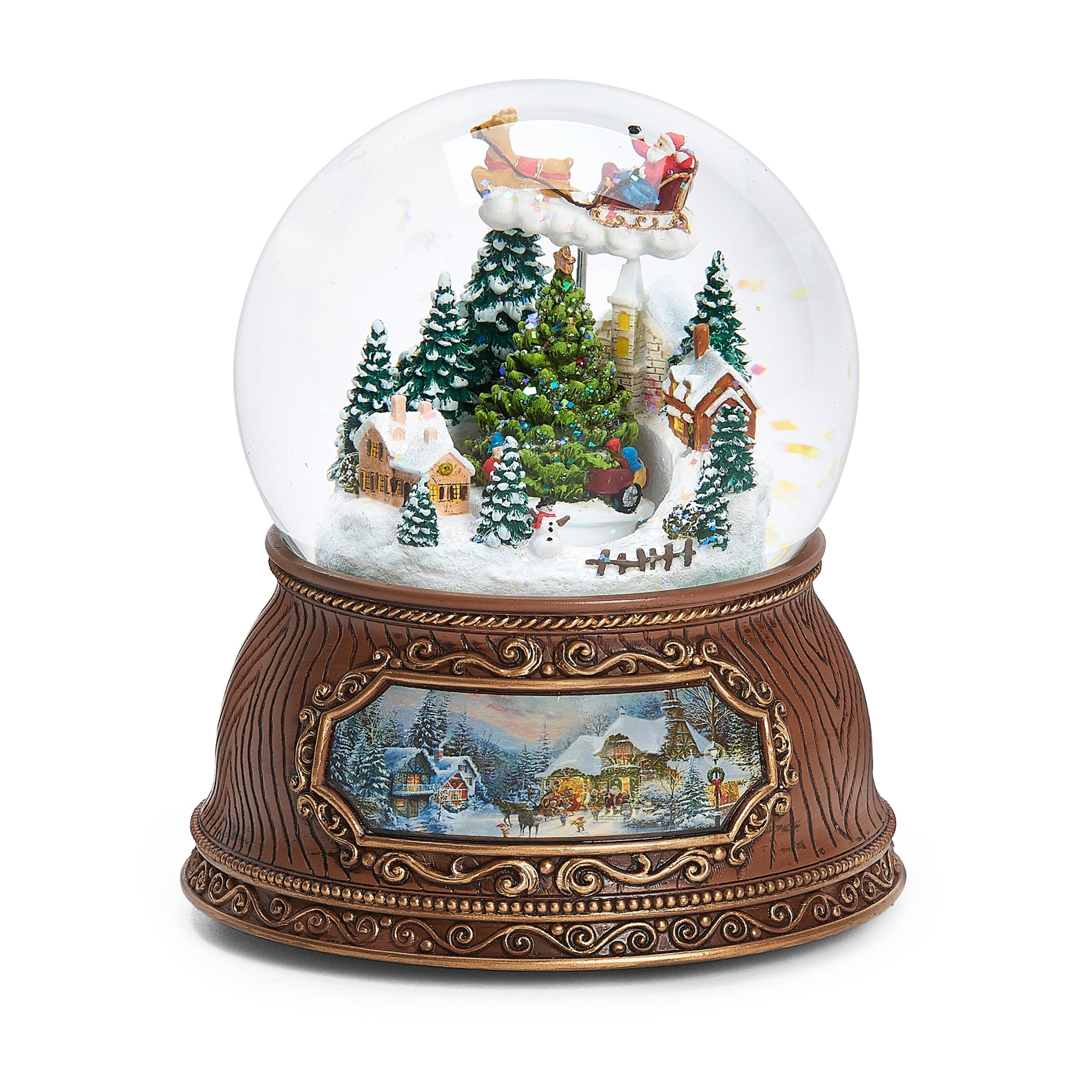 Christmas snow globe with Santa Claus and a village scene inside, on a white background.