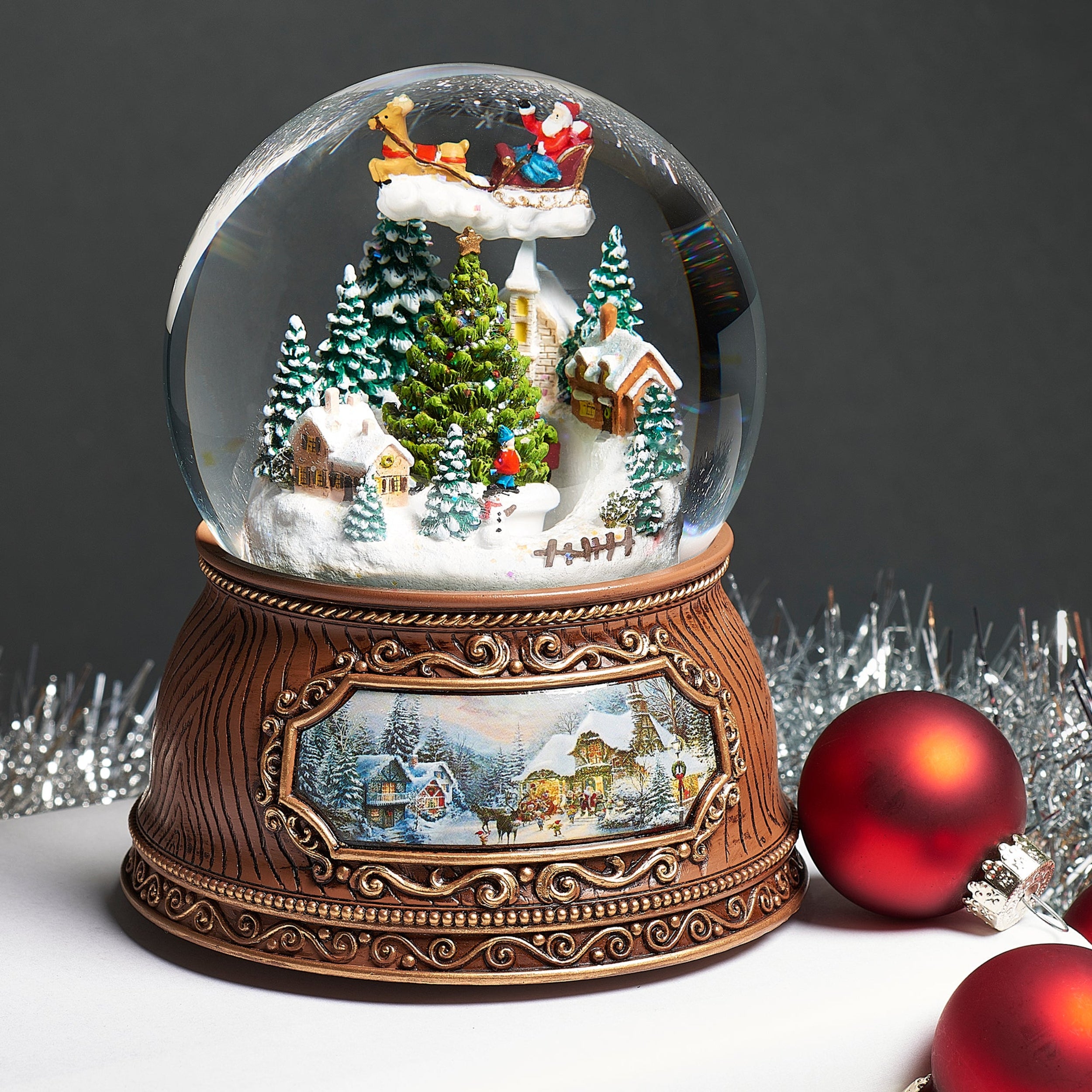 Glitterdome Musical Village with Rotating Santa & Tree