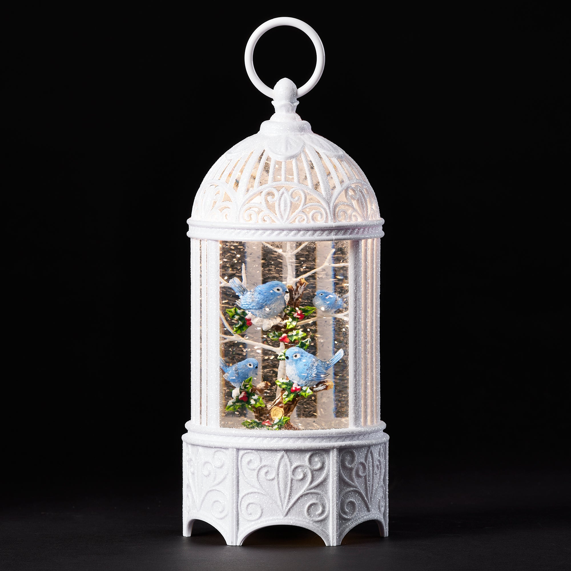 Confetti Lites Lighted Swirl Birdcage with Bluebird & Holly