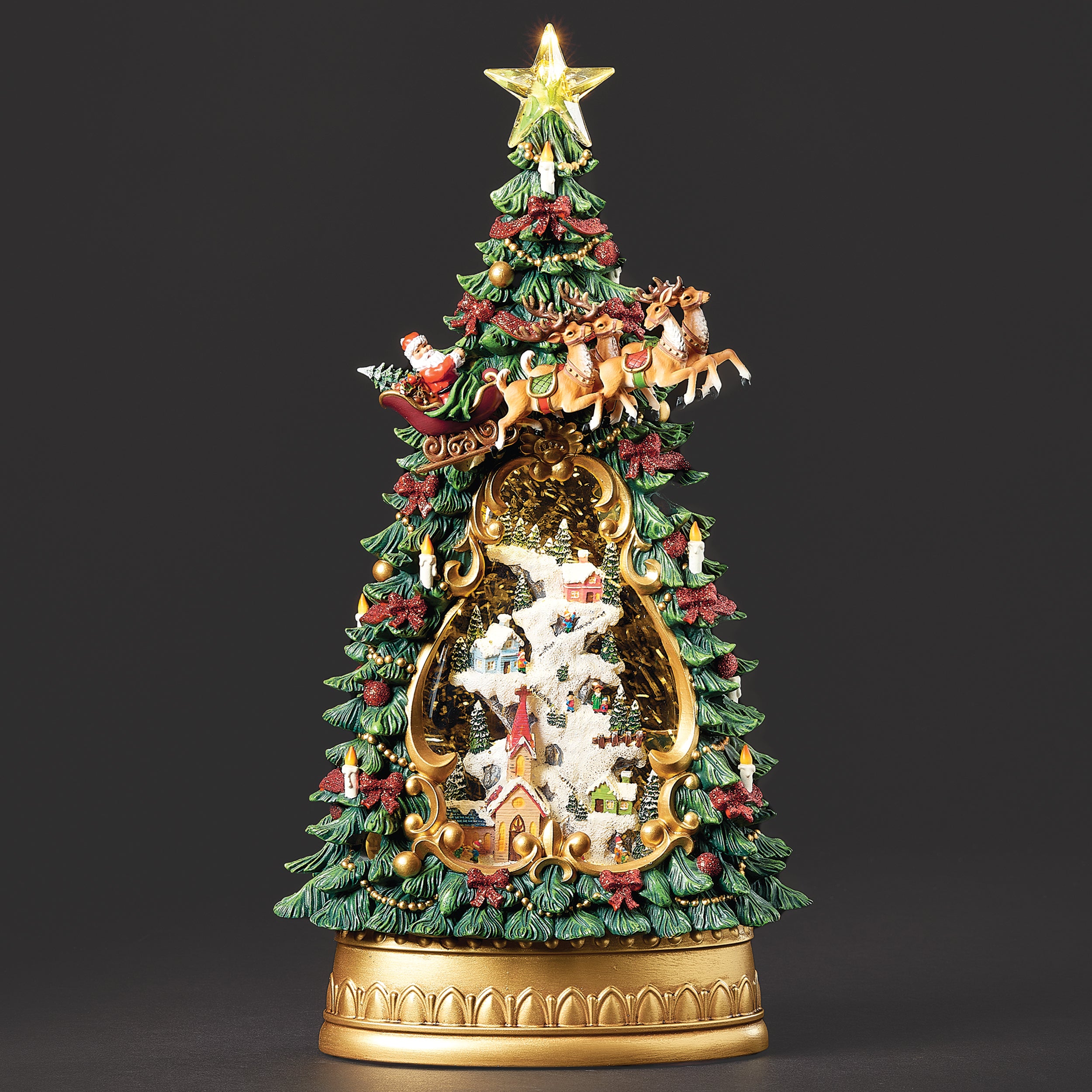 Confetti Lites Lighted Swirl Village with Santa Sleigh, Church & Christmas Tree