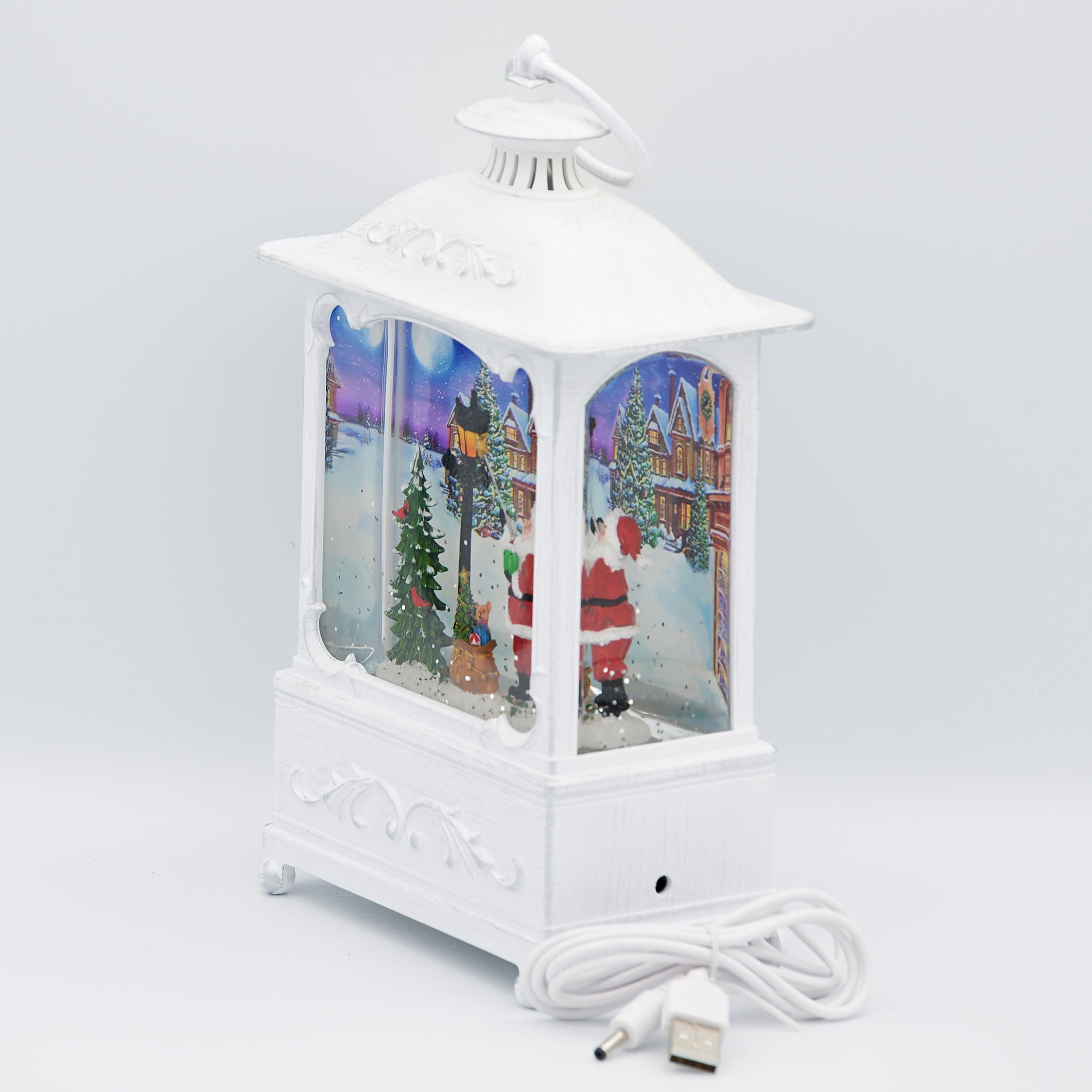 Confetti Lites Lighted Swirl White Lantern with Santa & Lamppost