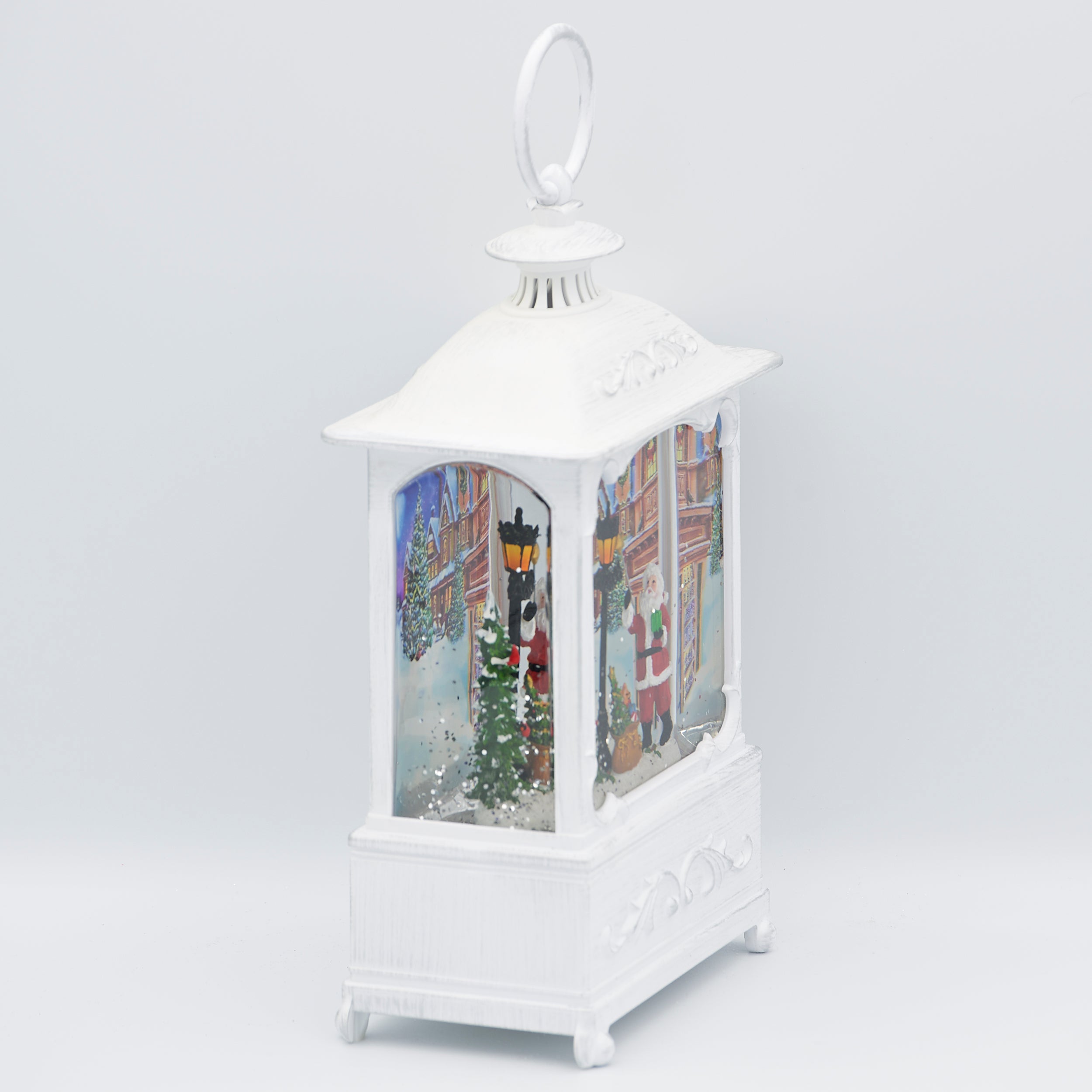 Confetti Lites Lighted Swirl White Lantern with Santa & Lamppost