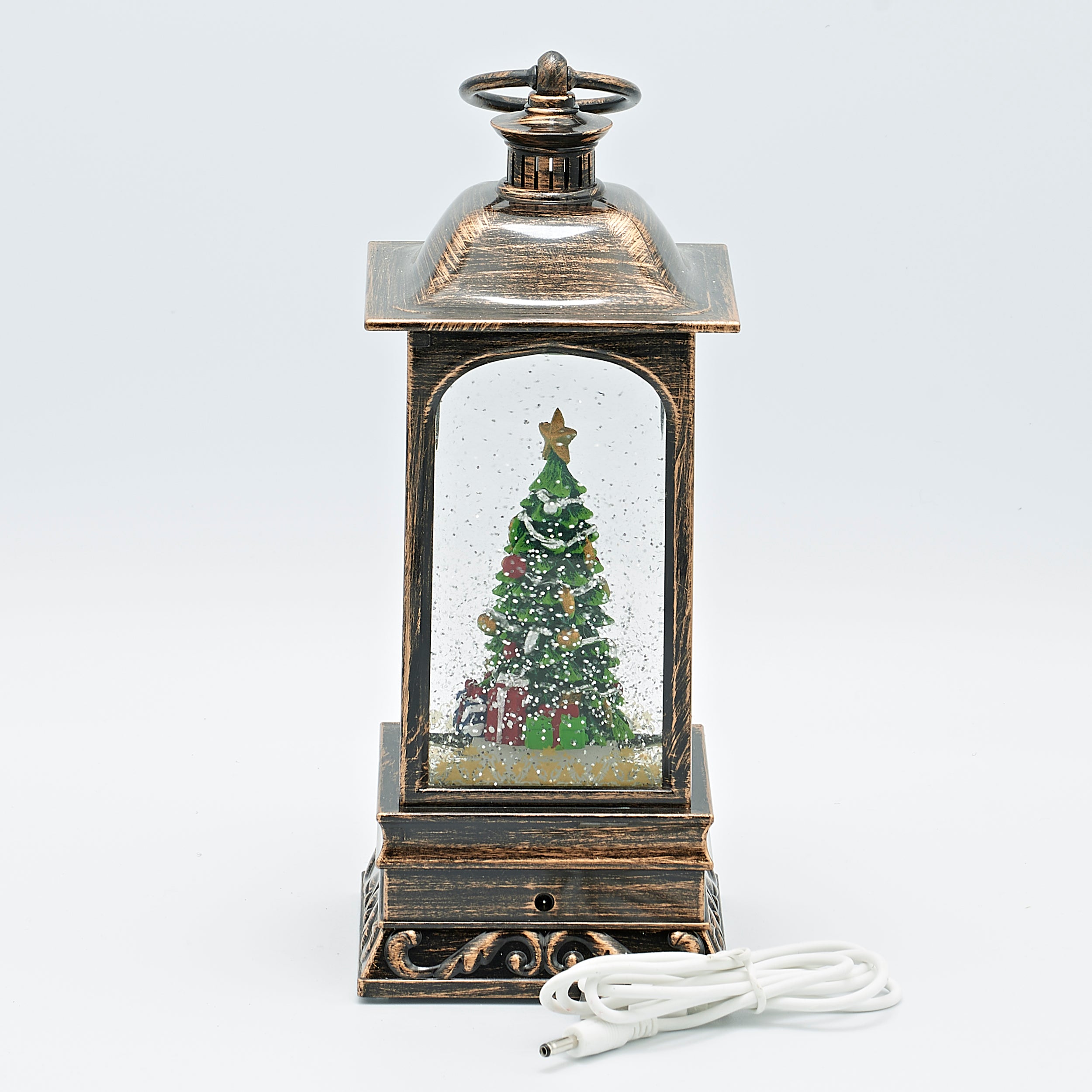 Confetti Lites Lighted Swirl Bronze Vintage Lantern with Rotating Christmas Tree