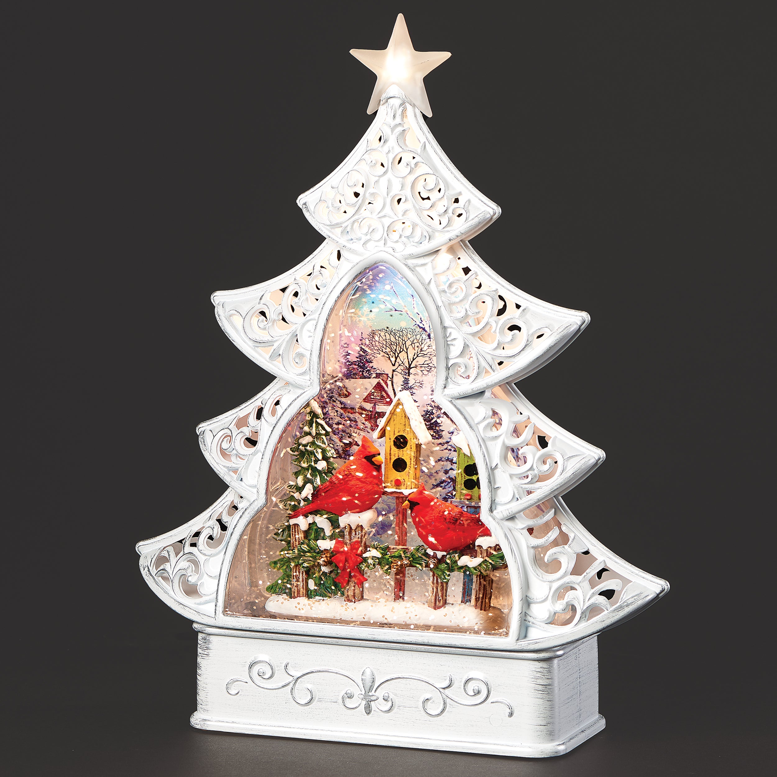 Confetti Lites Lighted Swirl Tree with Cardinal & Birdhouse Scene