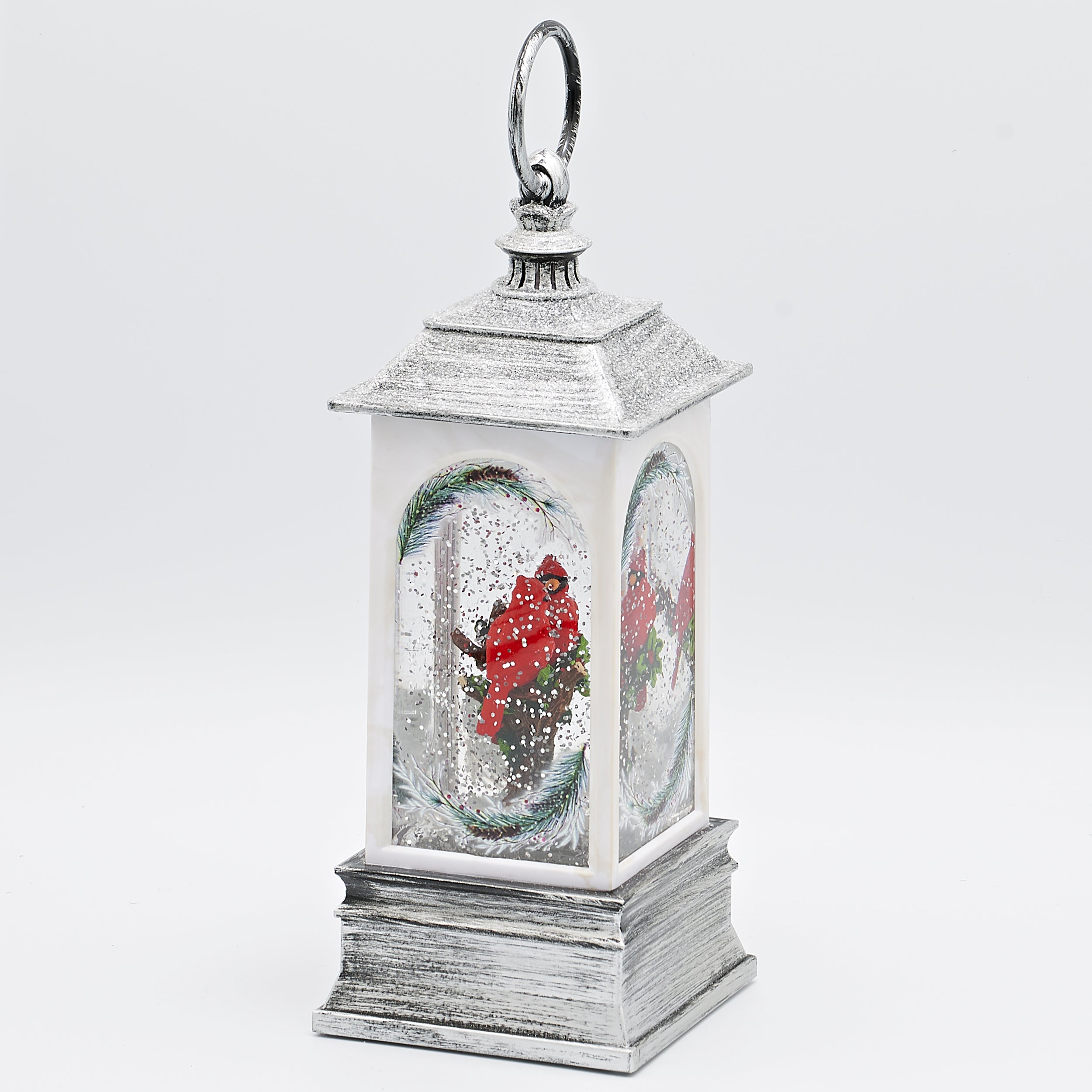 Confetti Lites Lighted Swirl Lantern with a Pair of Cardinals on a Branch