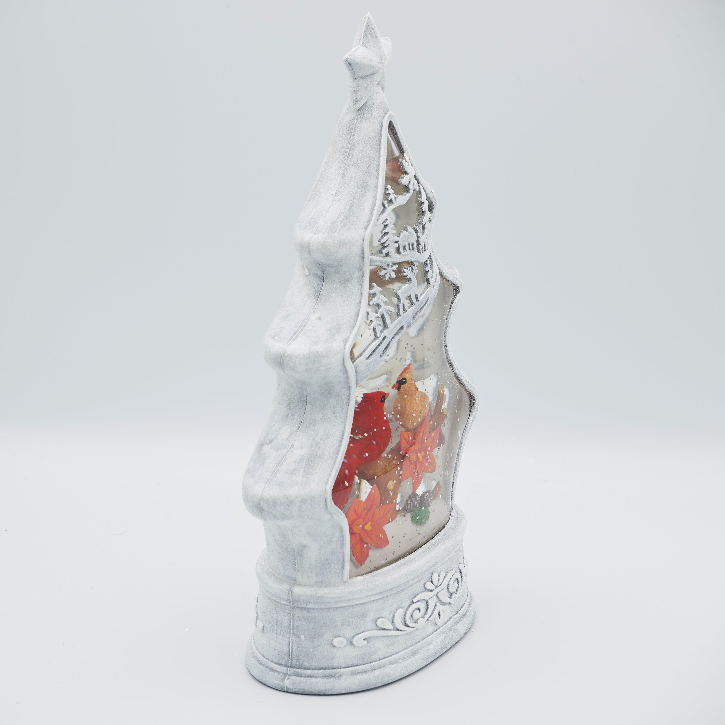 Confetti Lites Lighted Swirl White Christmas Tree with Cardinals on Branch