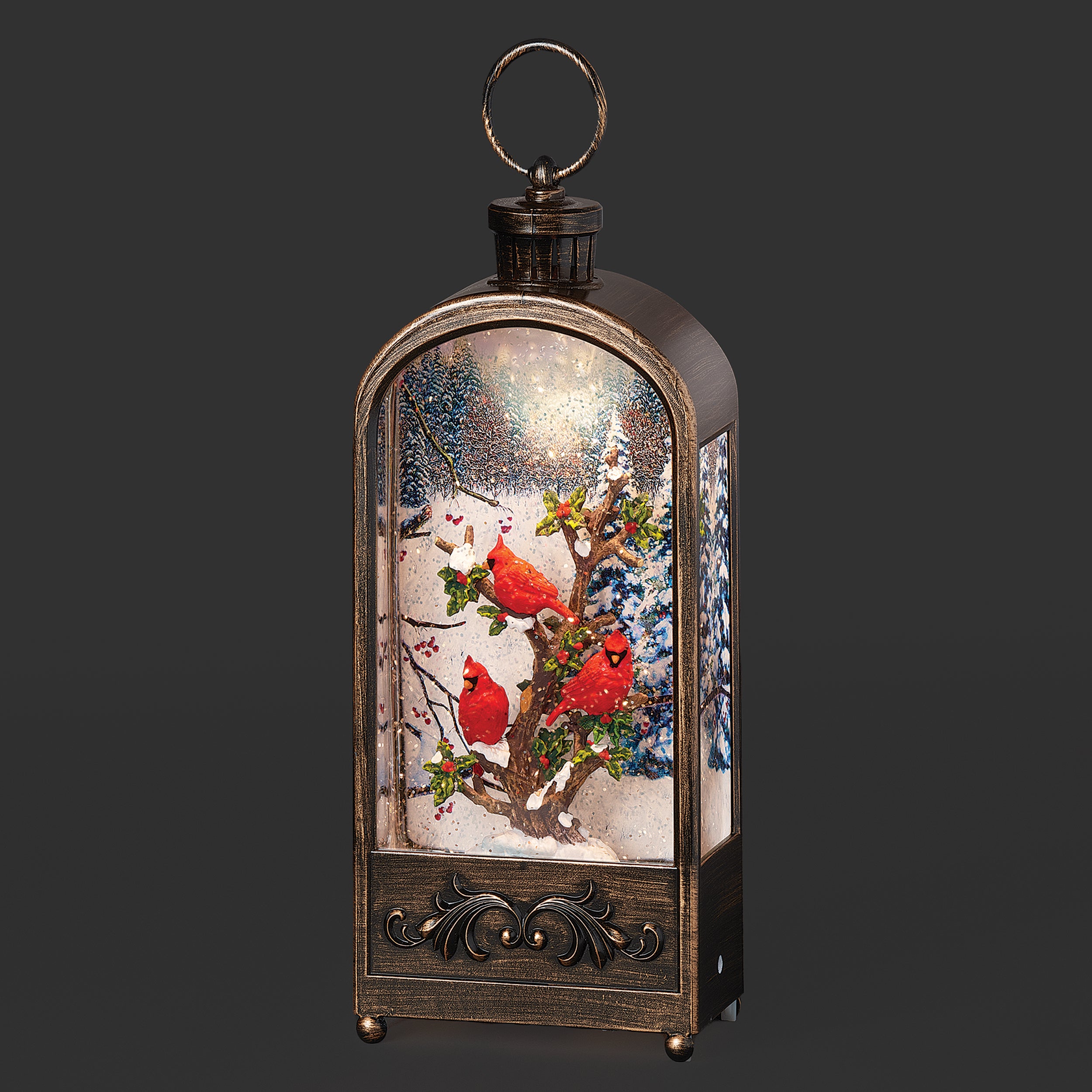 Confetti Lites Lighted Swirl Bronze Arch Lantern with Cardinals