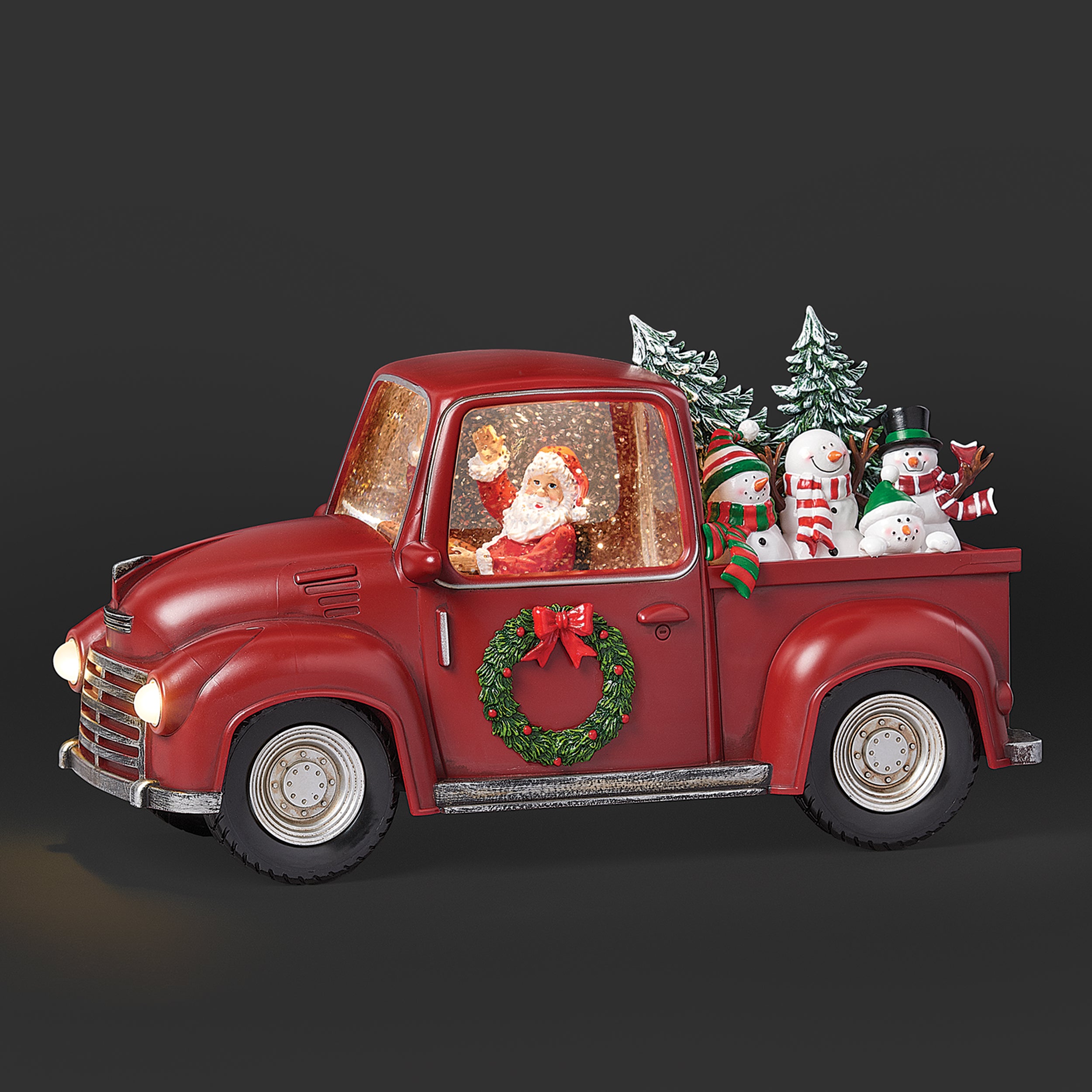 Confetti Lites Lighted Swirl Red Truck with Santa Driving & Snowmen