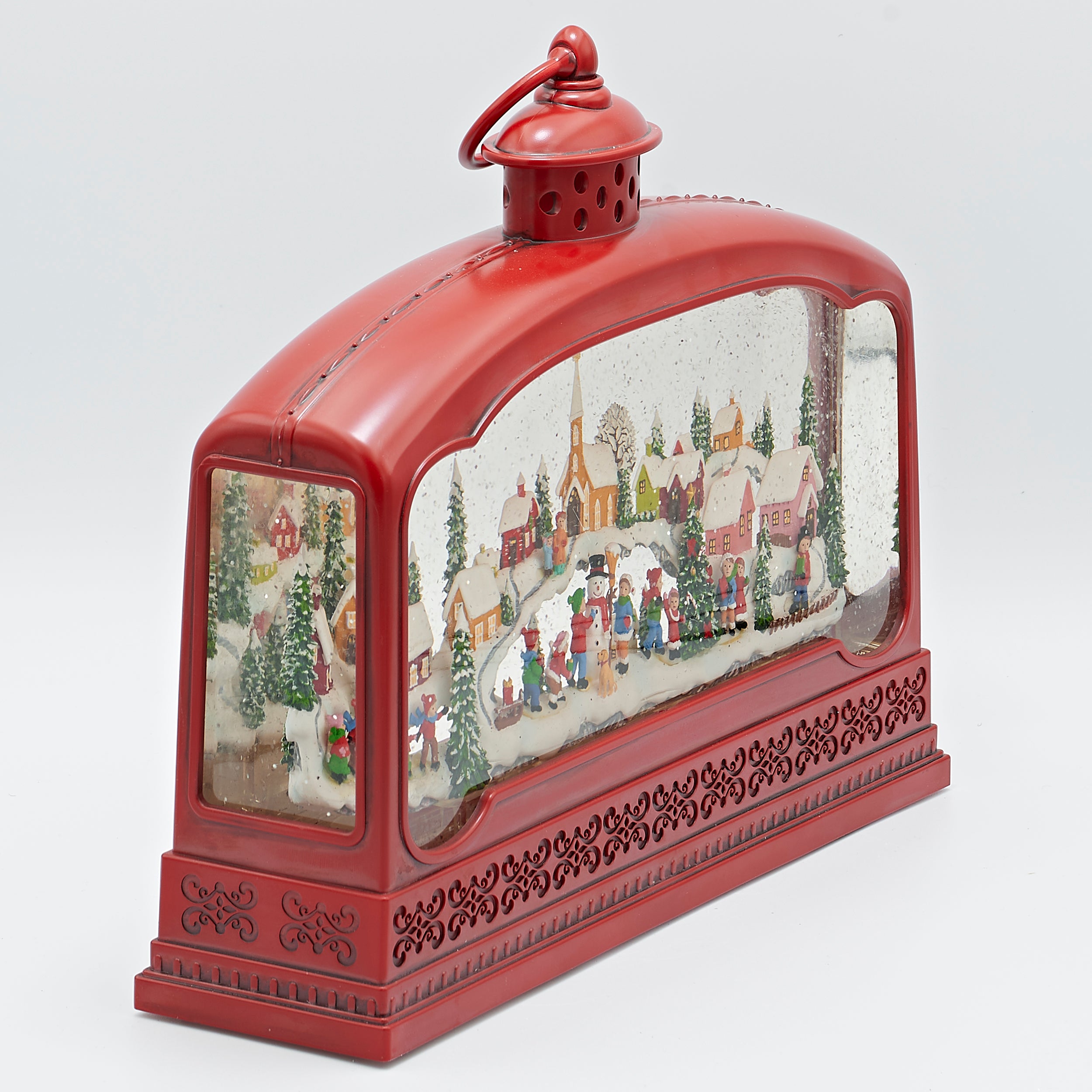 Confetti Lites Lighted Swirl Musical Red Lantern with Christmas Village