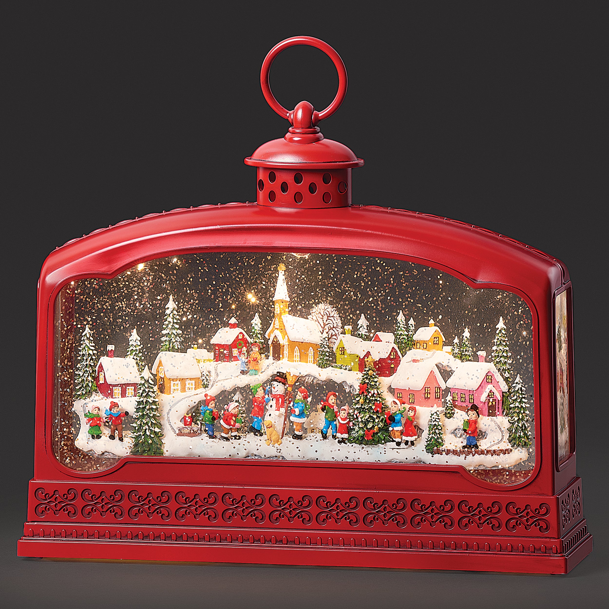 Confetti Lites Lighted Swirl Musical Red Lantern with Christmas Village