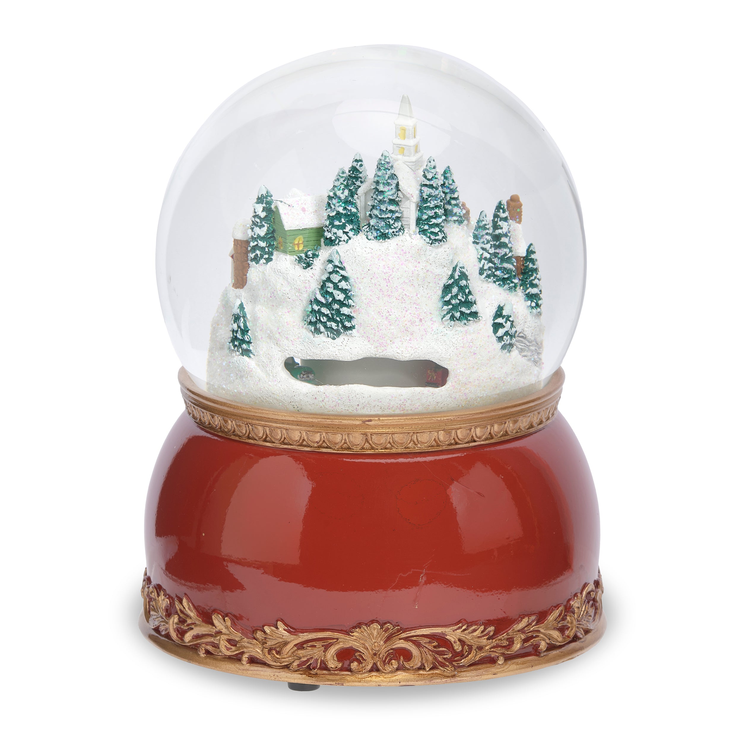 Snow globe with a winter scene on a white background