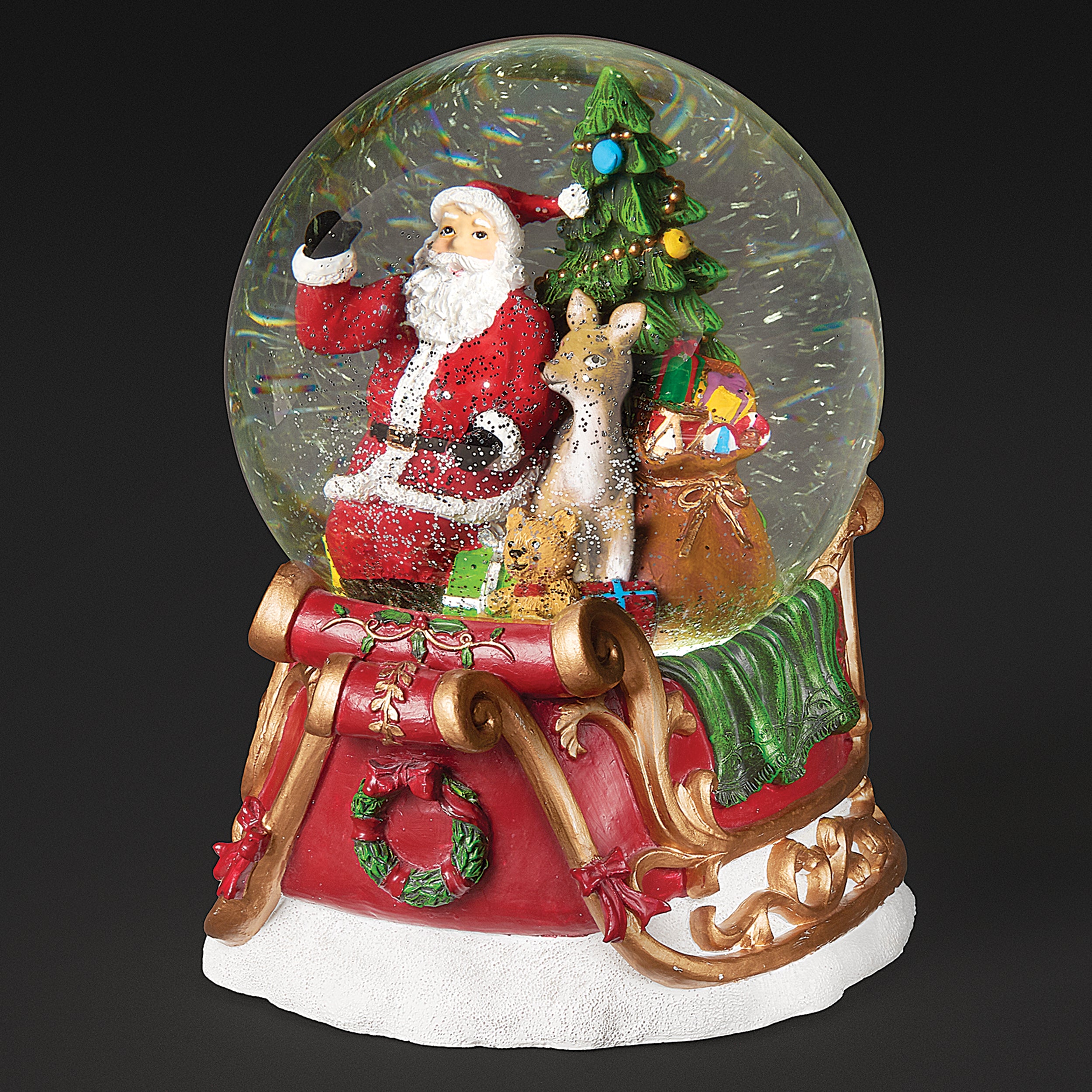 Glitterdome Lighted Musical Swirl with Santa in Sleigh- "We Wish You a Merry Christmas" Tune