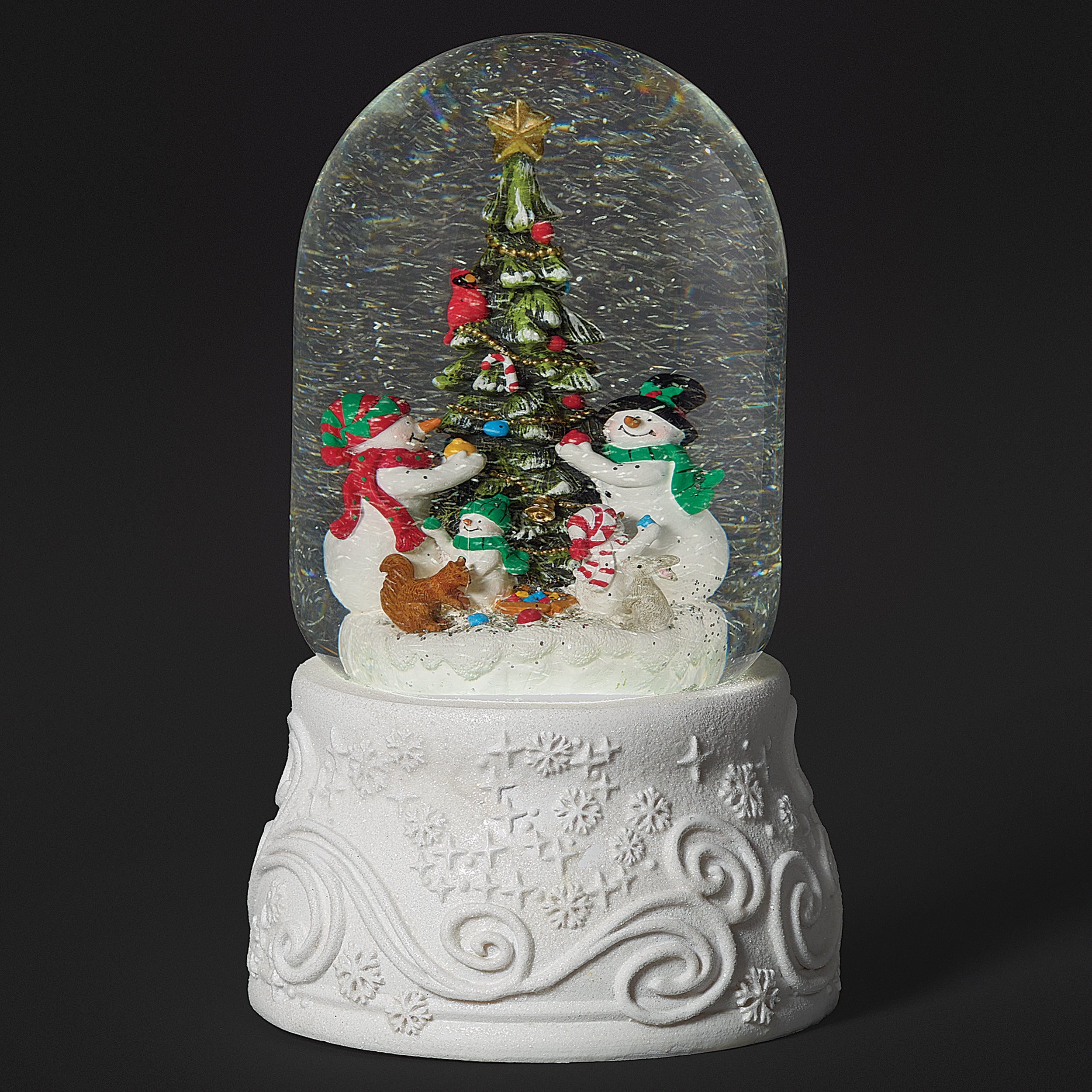 Glitterdome Lighted Musical Swirl Snowmen Decorating Tree - "Deck the Halls" Tune