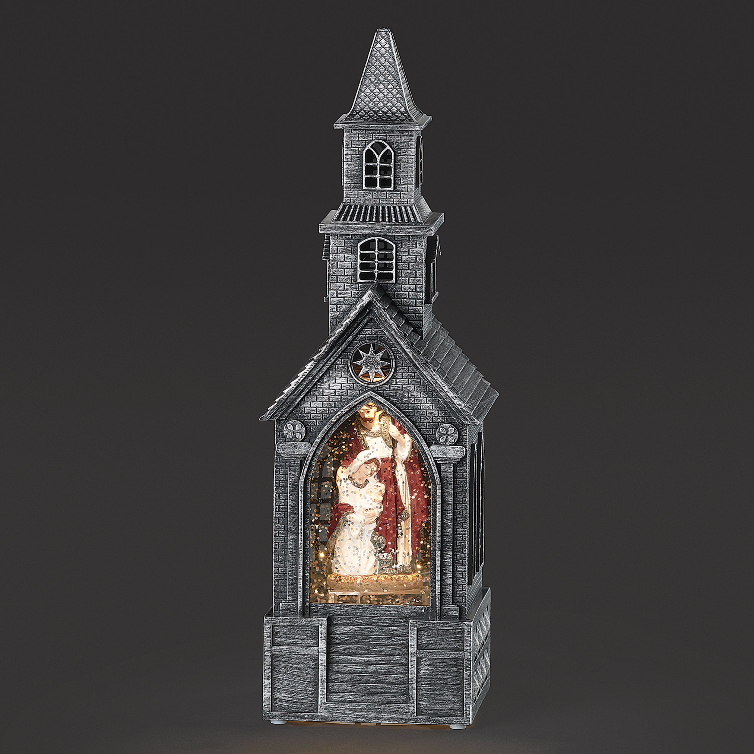 【 】Church Light　置物　チャーチライト Confetti Lites Lighted Swirl Church with Holy Family