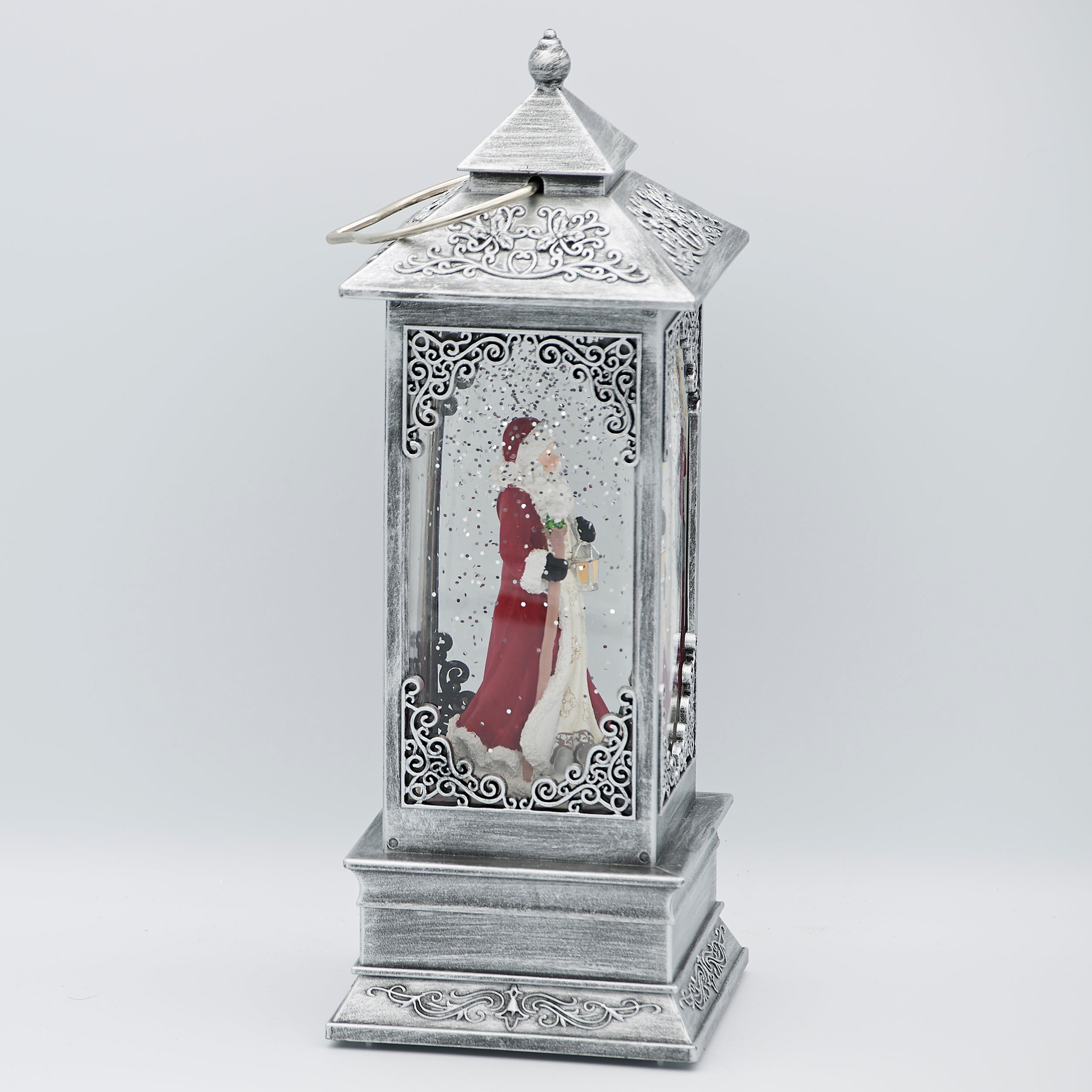 Confetti Lites Lighted Swirl Lantern with Santa in Burgundy Coat