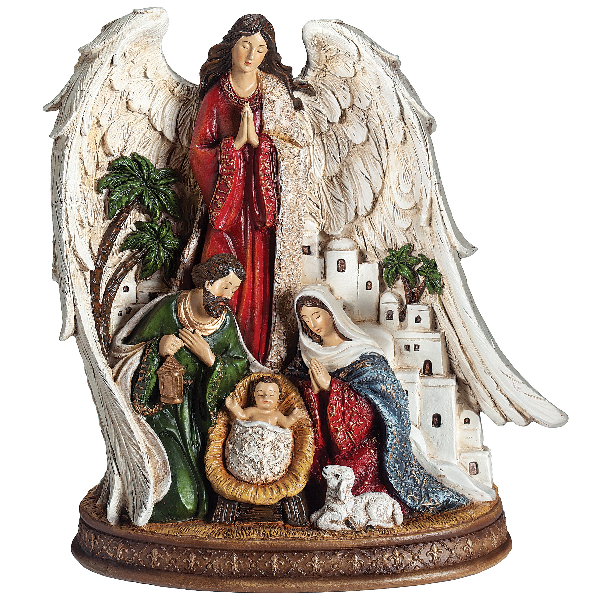 Holy Family Nativity with Guardian Angel & Fleur-de-Lis Accents