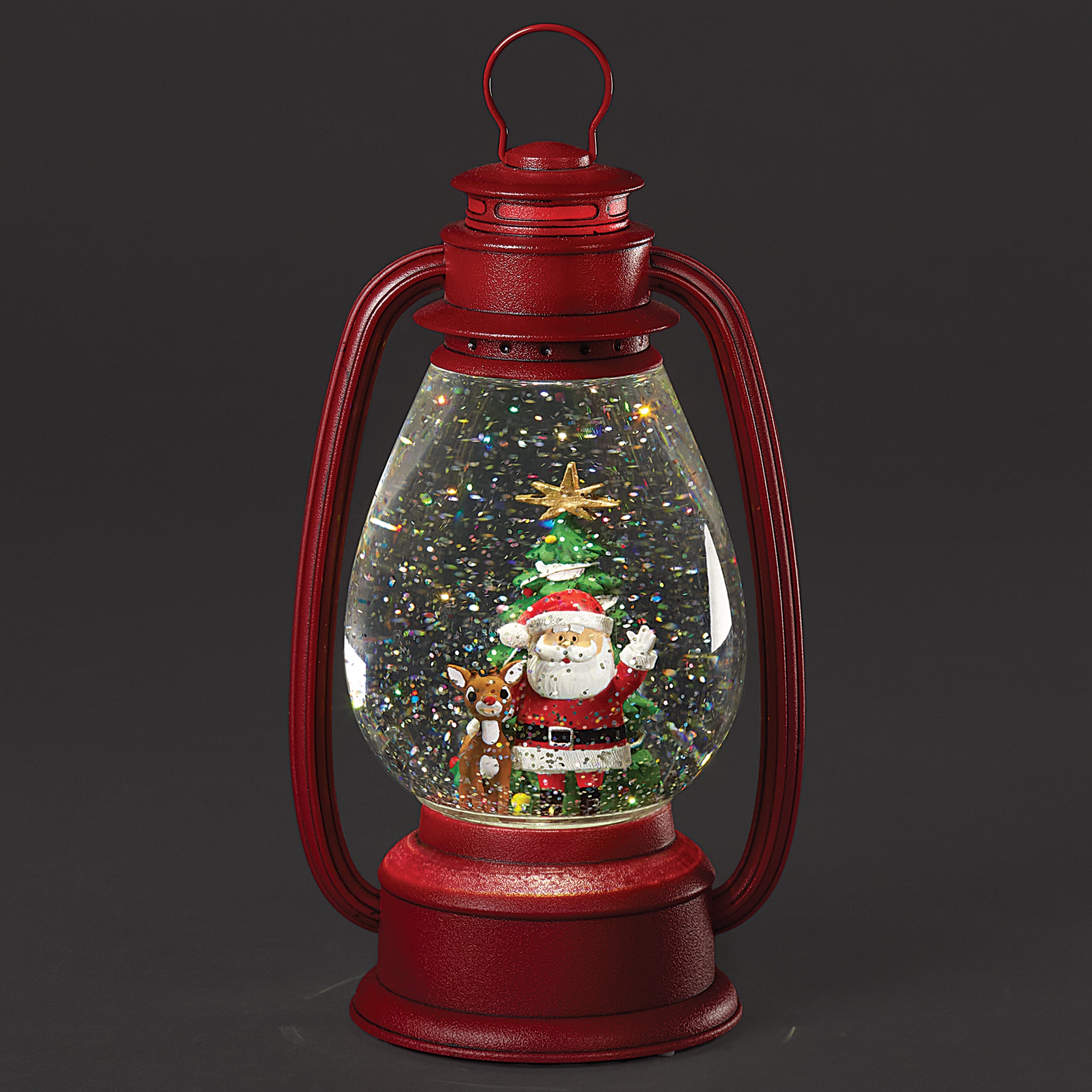 Rudolph the Red Nose Reindeer & Santa Swirl Lantern with Tree Confetti Lites