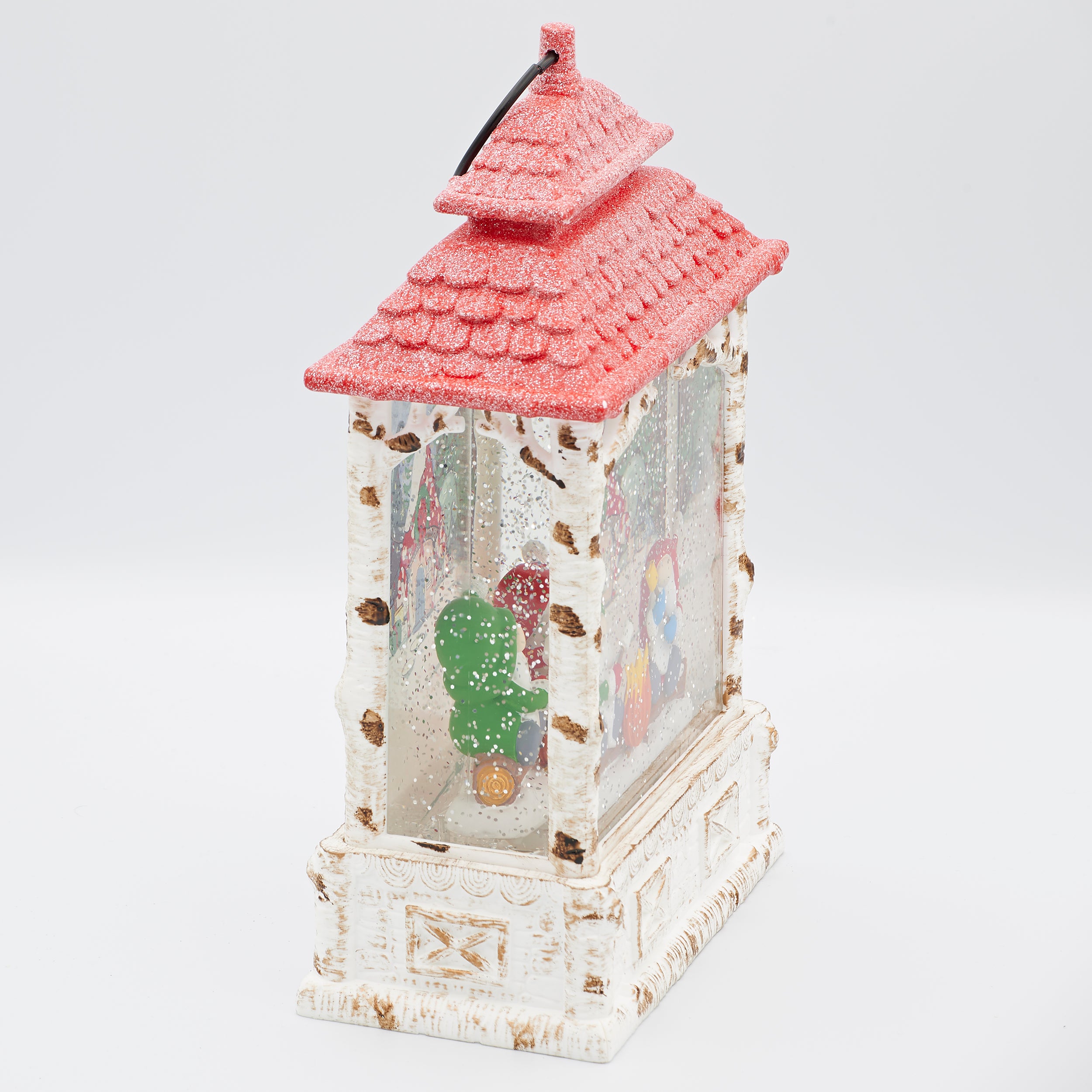 Confetti Lites Lighted Swirl White Lantern with Gnomes by a Campfire Scene