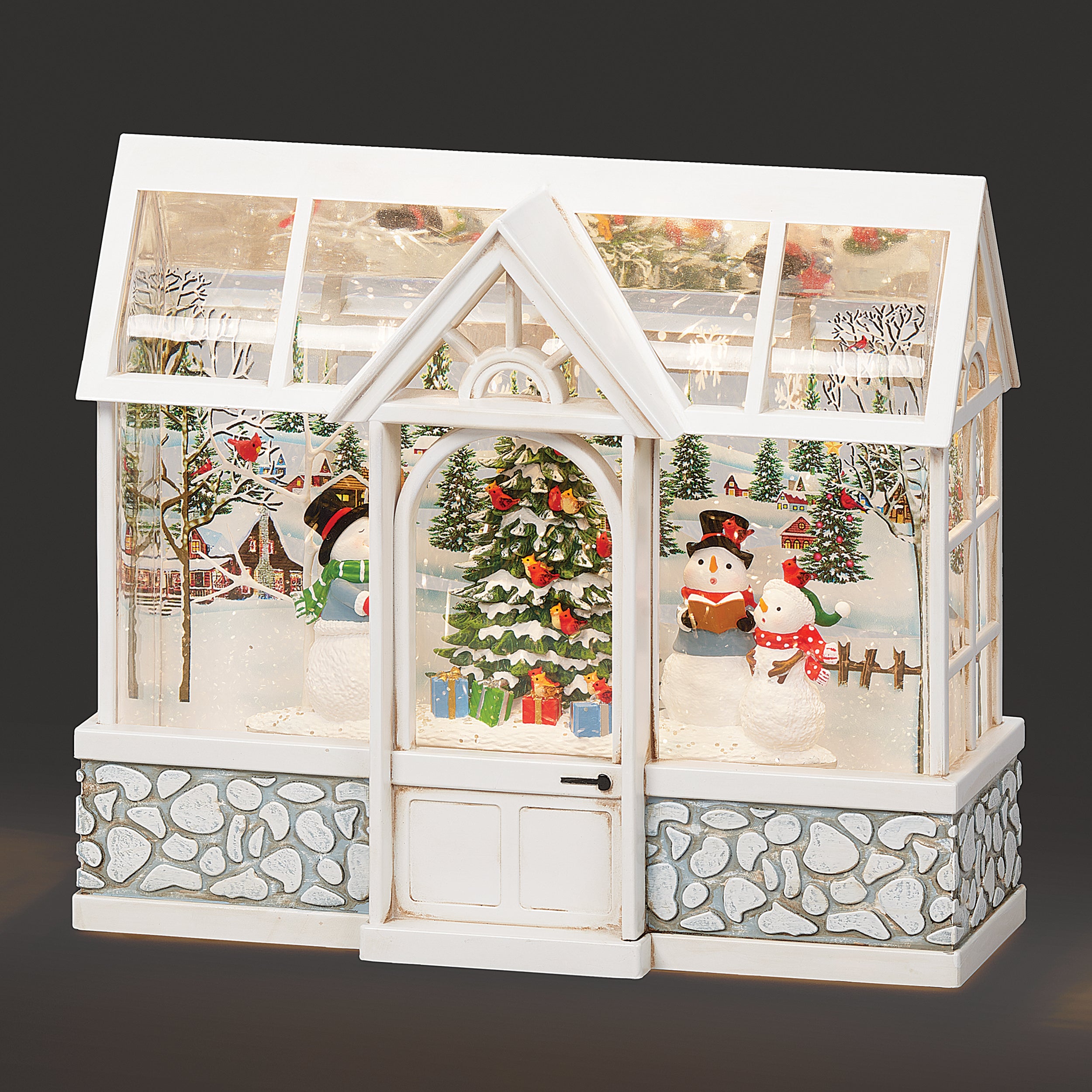 Confetti Lites Lighted Swirl Greenhouse with Snowman Choir Scene