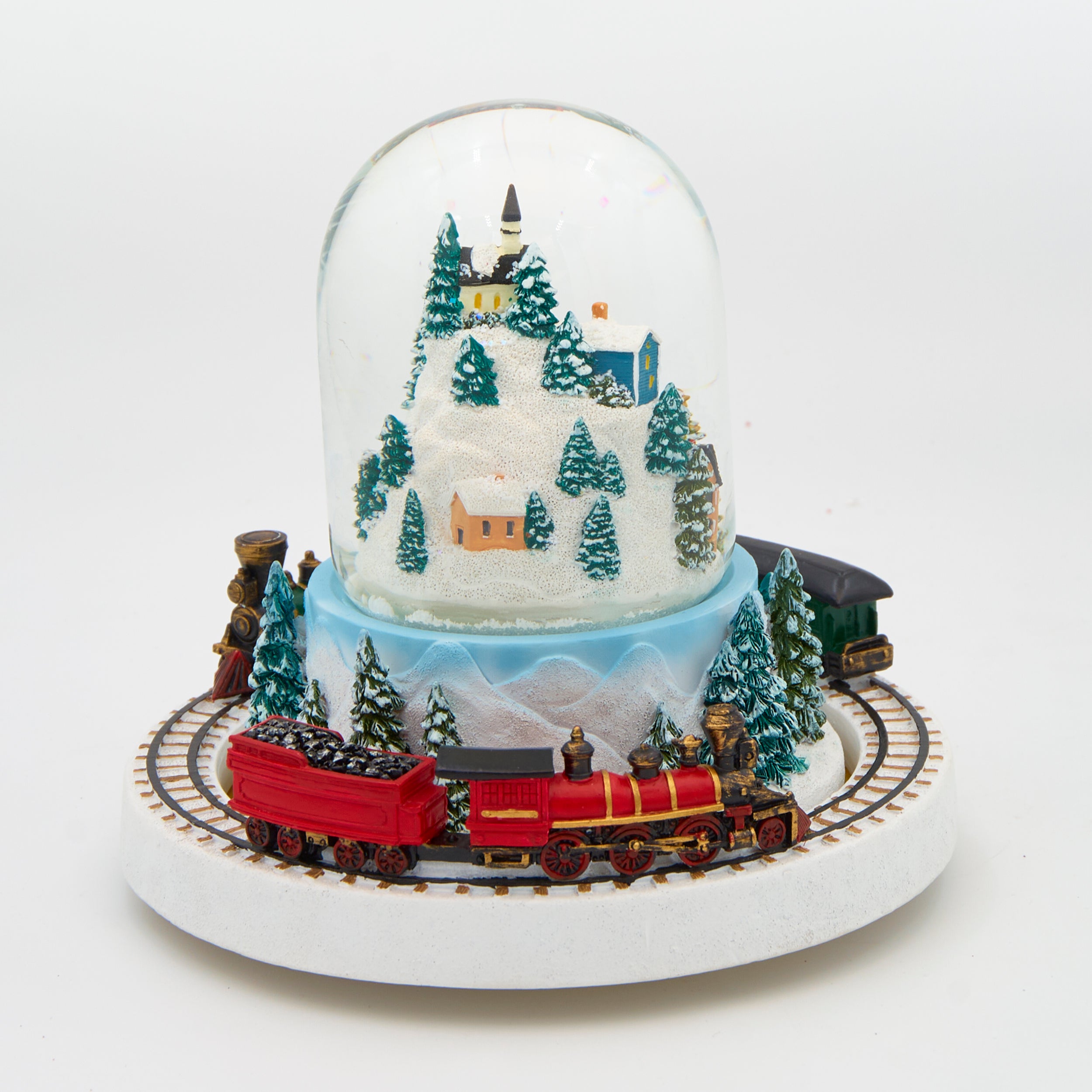 Glitterdome Musical Village with Rotating Train – "O Christmas Tree" Tune