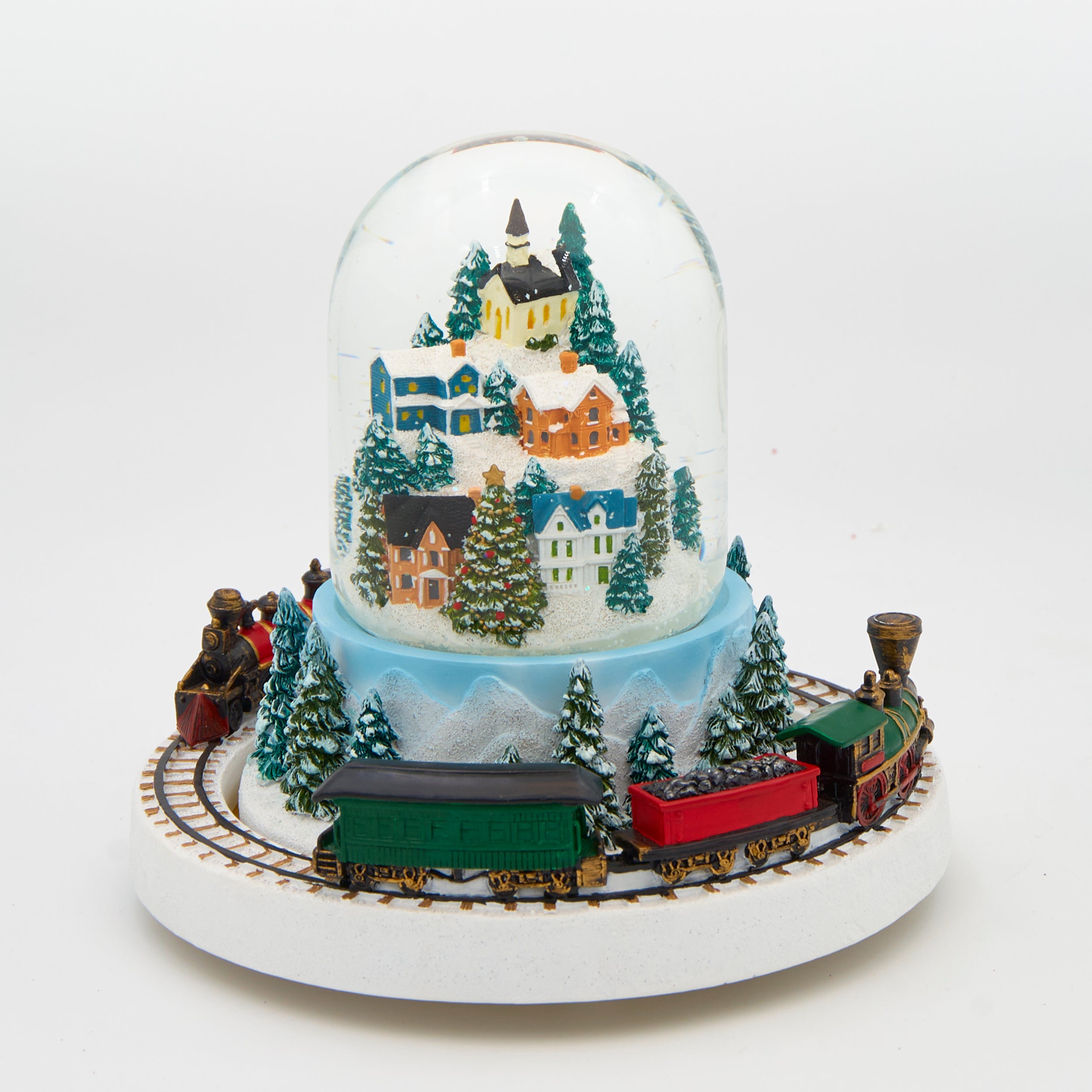 Glitterdome Musical Village with Rotating Train – "O Christmas Tree" Tune