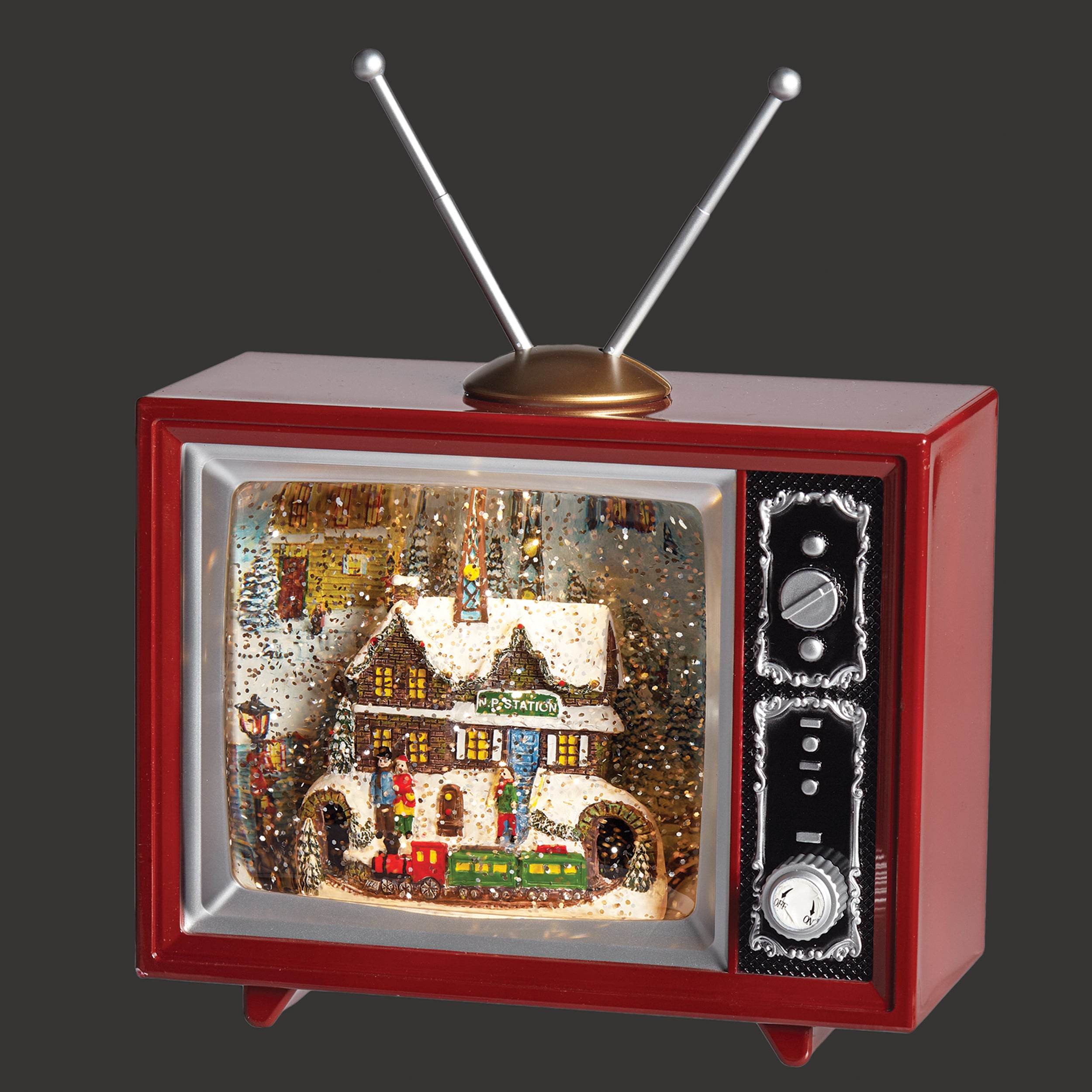 Confetti Lites Lighted Swirl TV with a North Pole Station Rotating Train