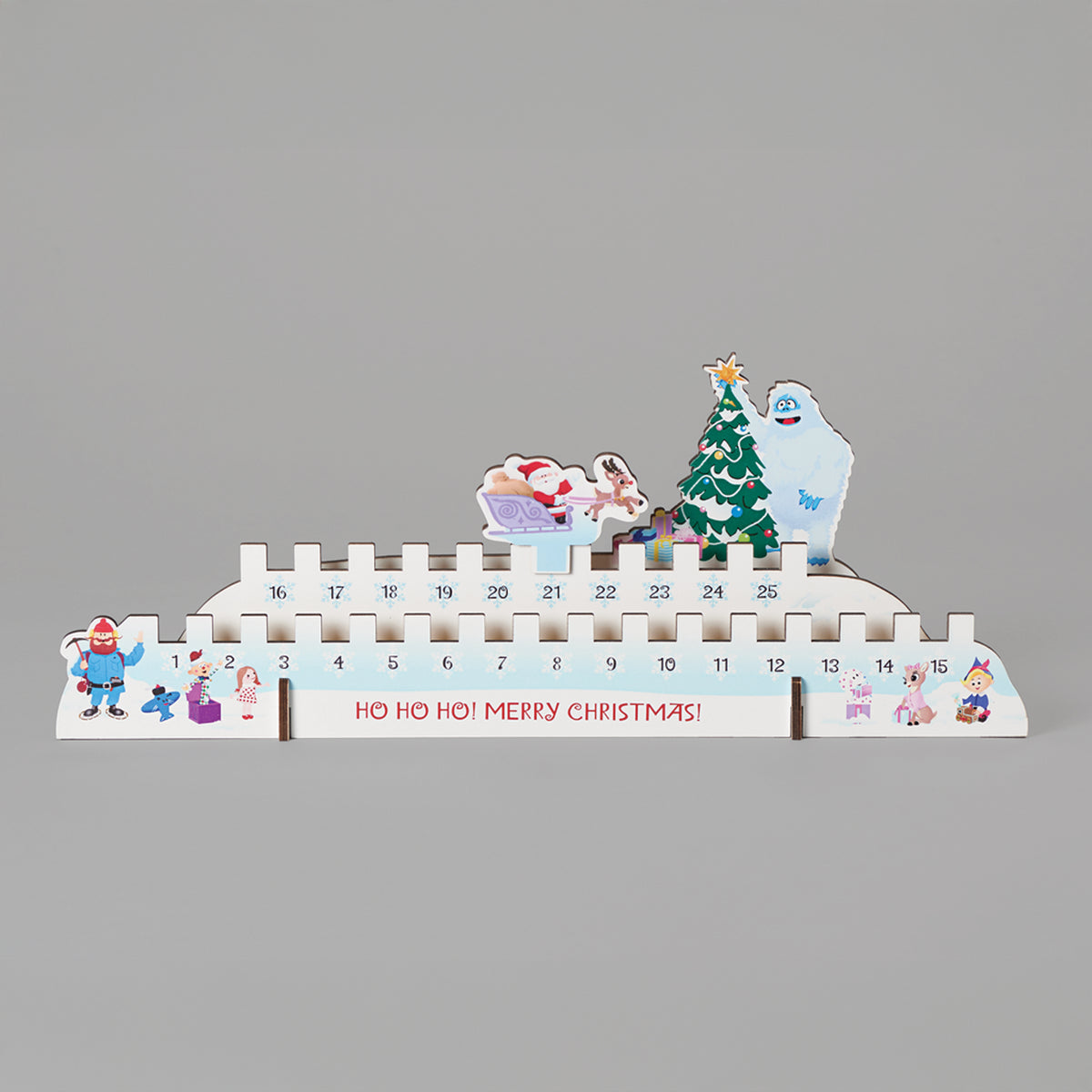 Rudolph Countdown to Christmas calendar with Santa sleigh and holiday characters
