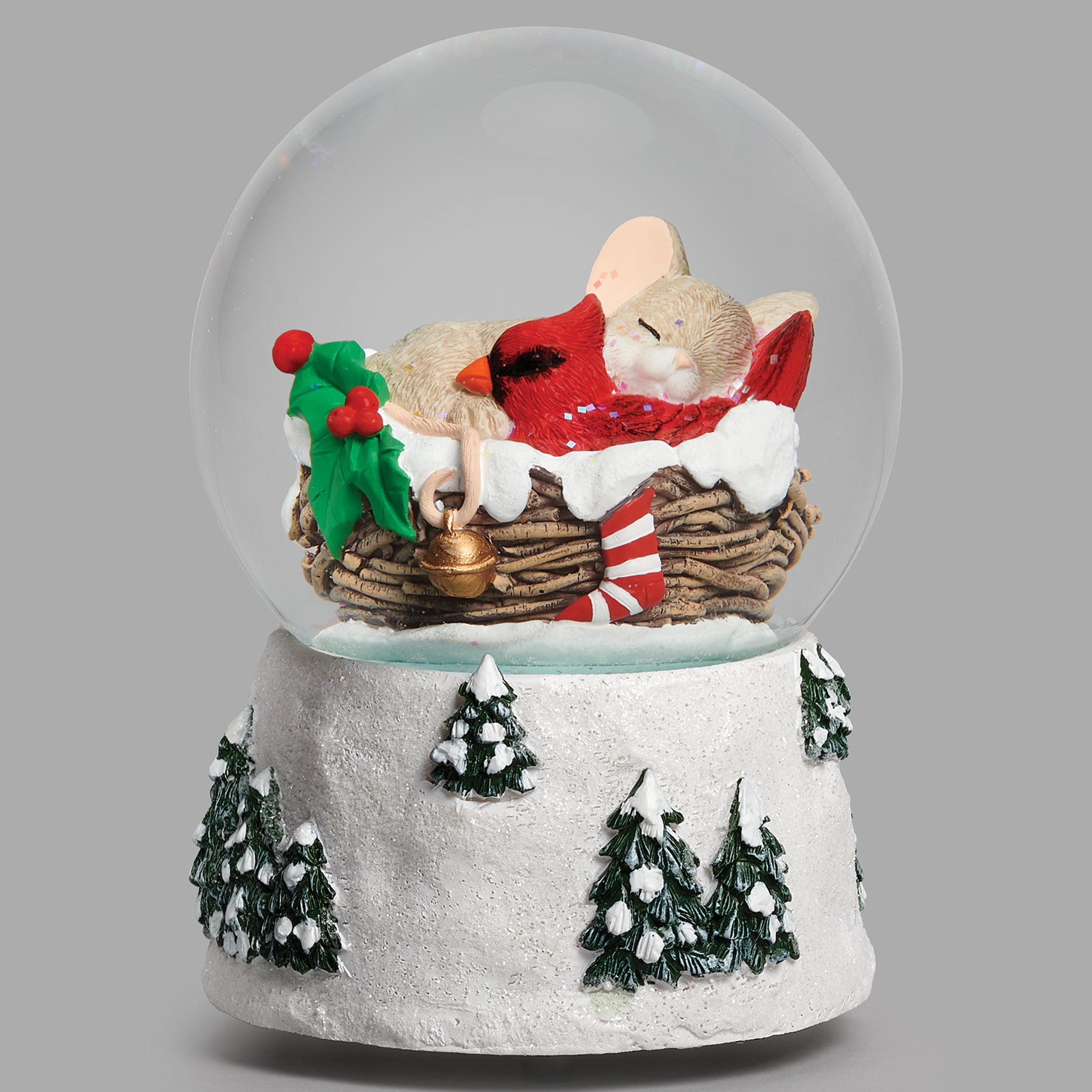 Charming Tails Musical Mouse & Cardinal Glitterdome
