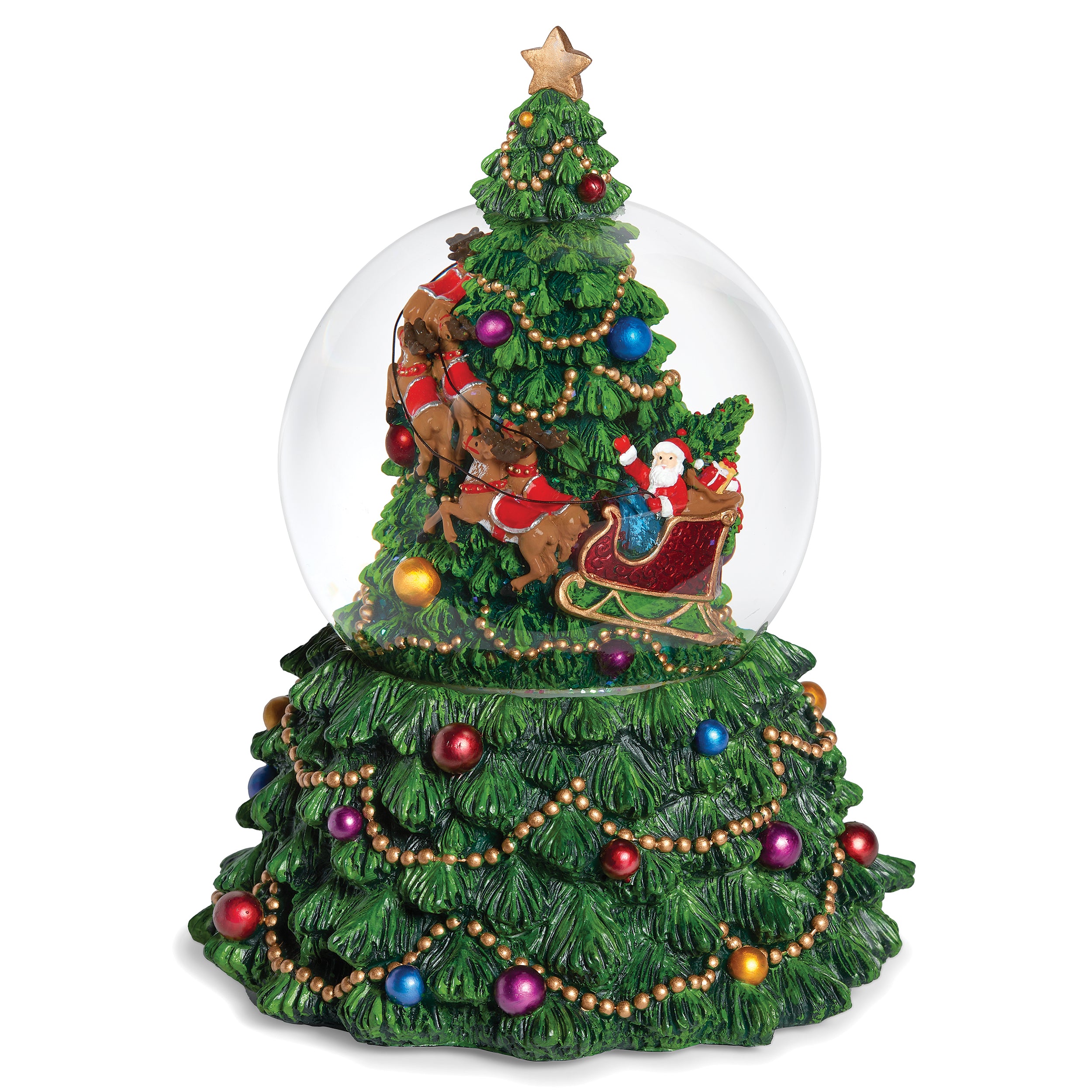Glitterdome Musical Tree with Santa & Deer Rotating- "O Christmas Tree" Tune
