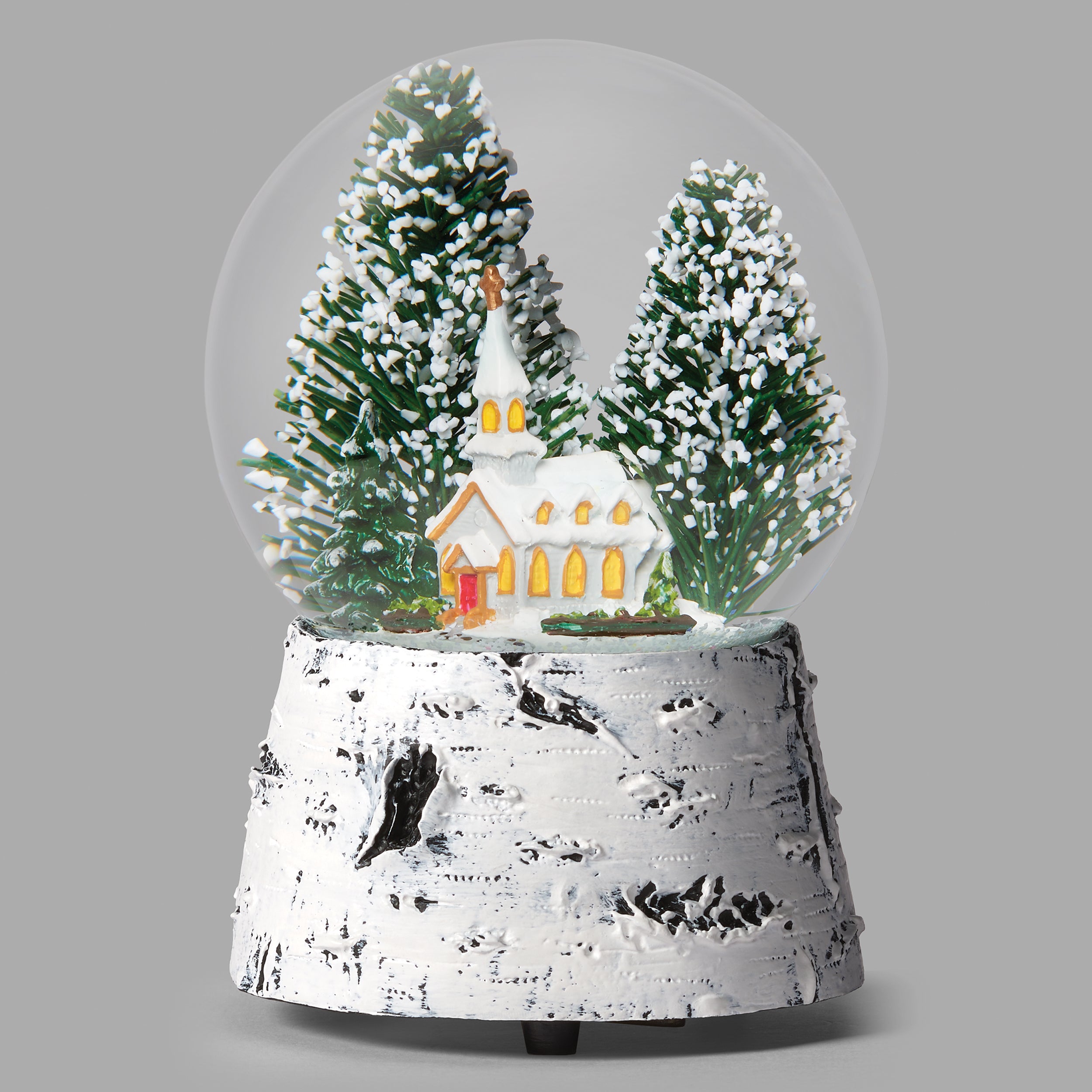 Glitterdome Musical Church with Trees on a Birch Base – "Silent Night" Tune