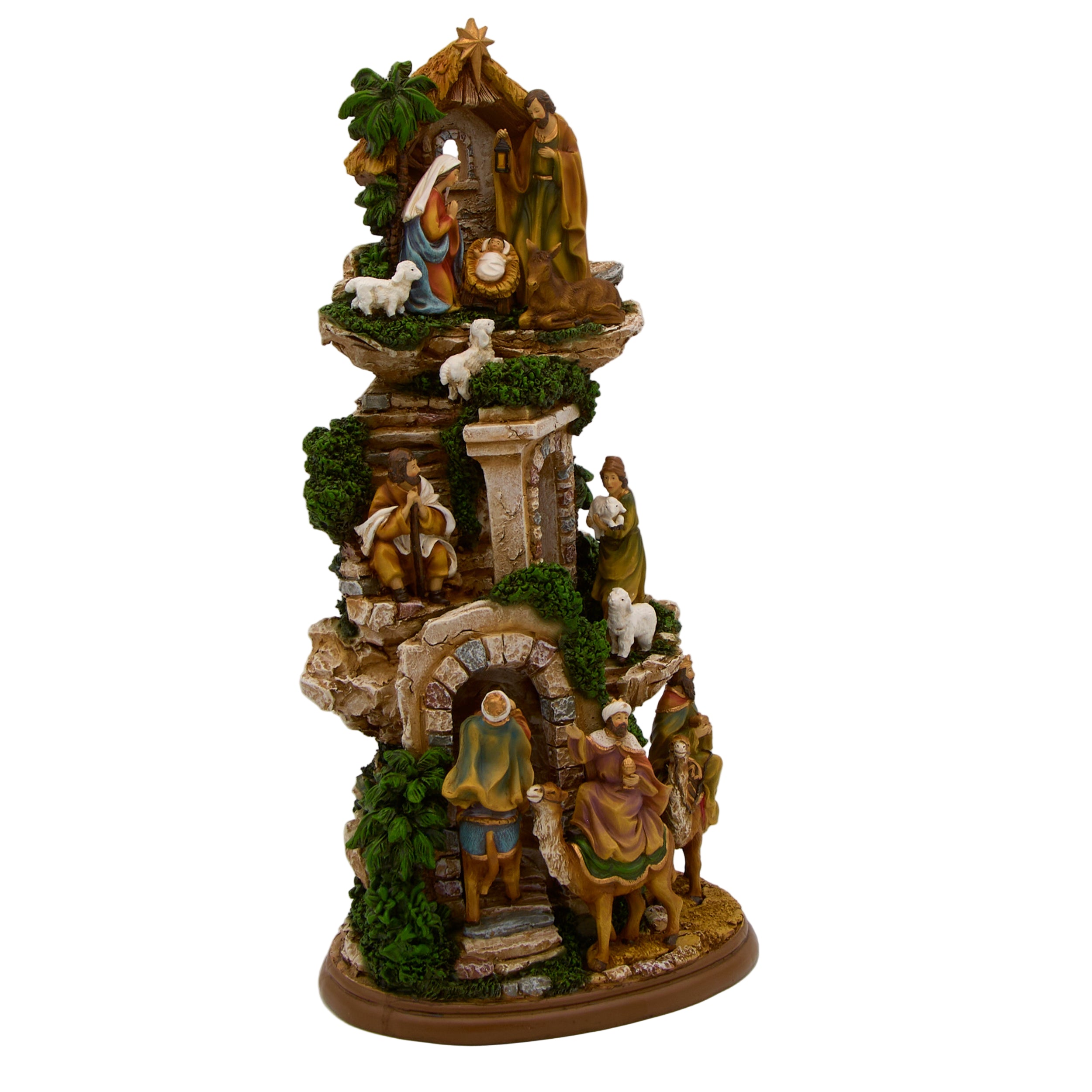 Decorative nativity scene figurine on a white background