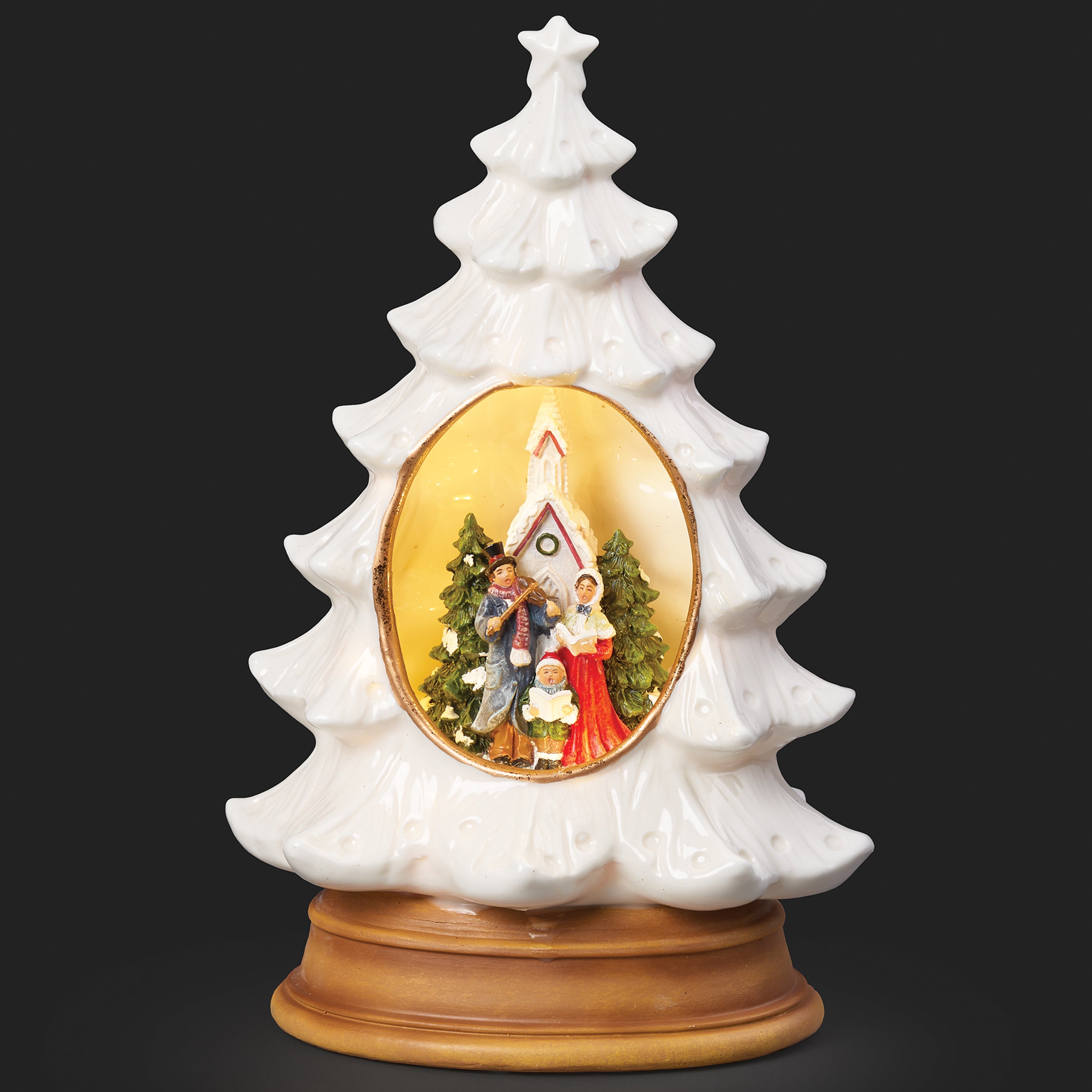 Lighted White Tree with Carolers