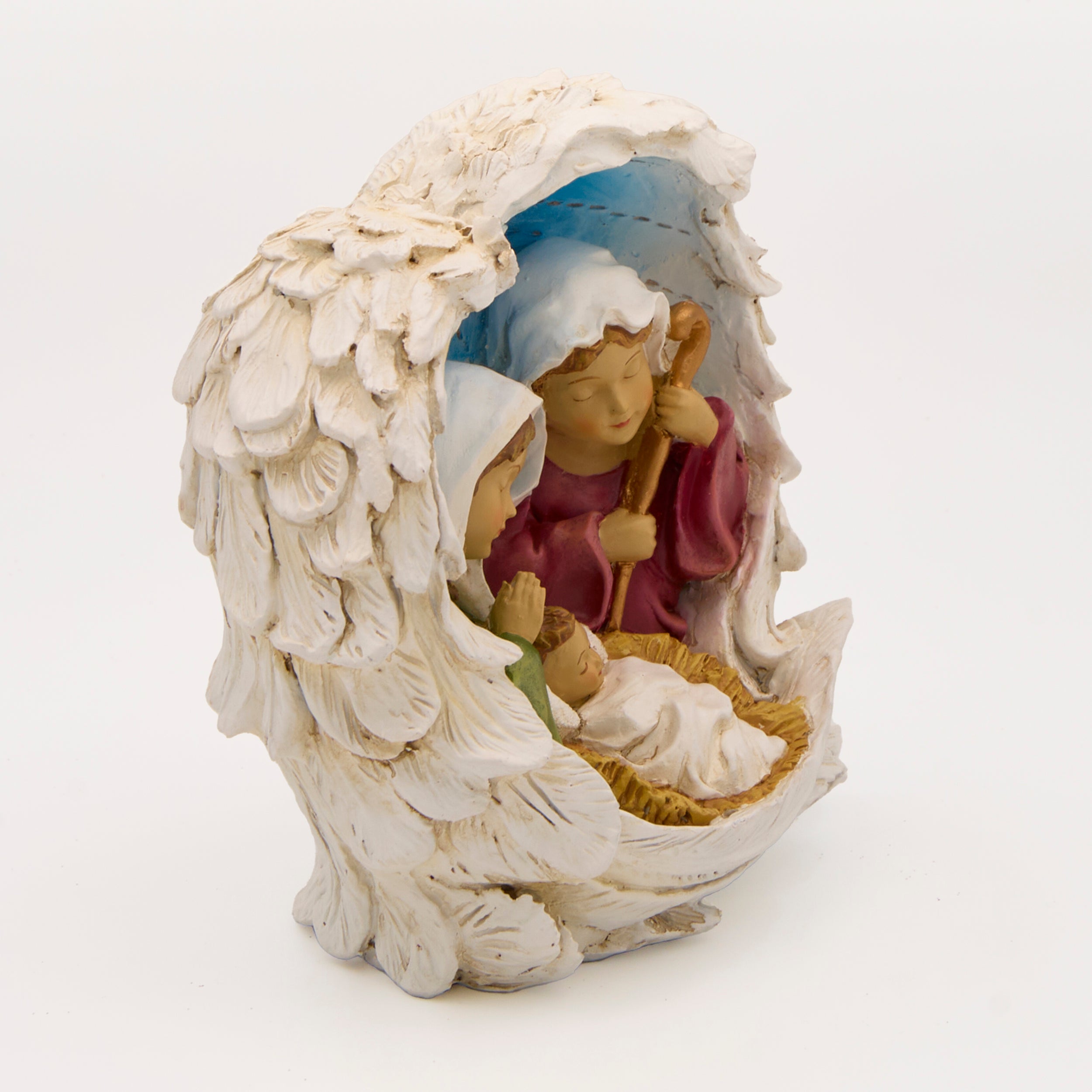 Nativity Kids Figure Embraced by Angel Wings