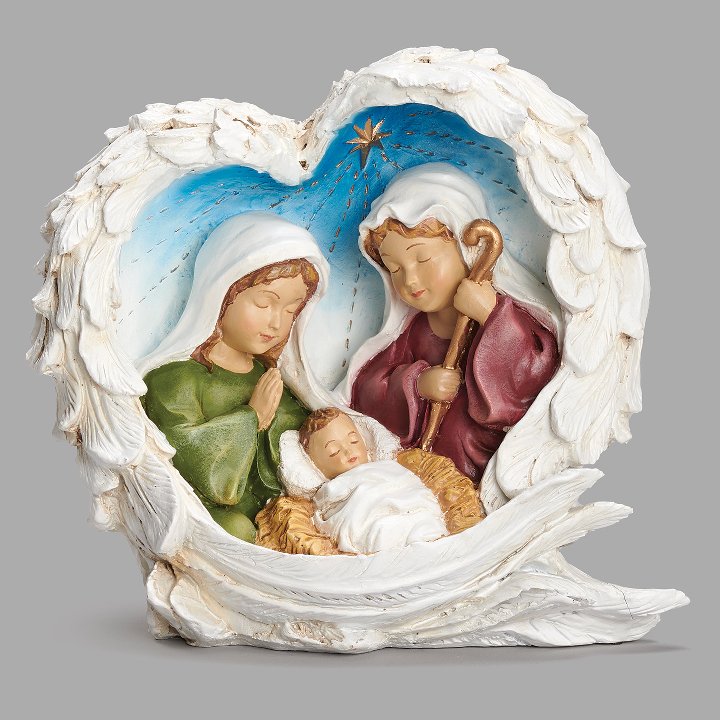 Nativity Kids Figure Embraced by Angel Wings