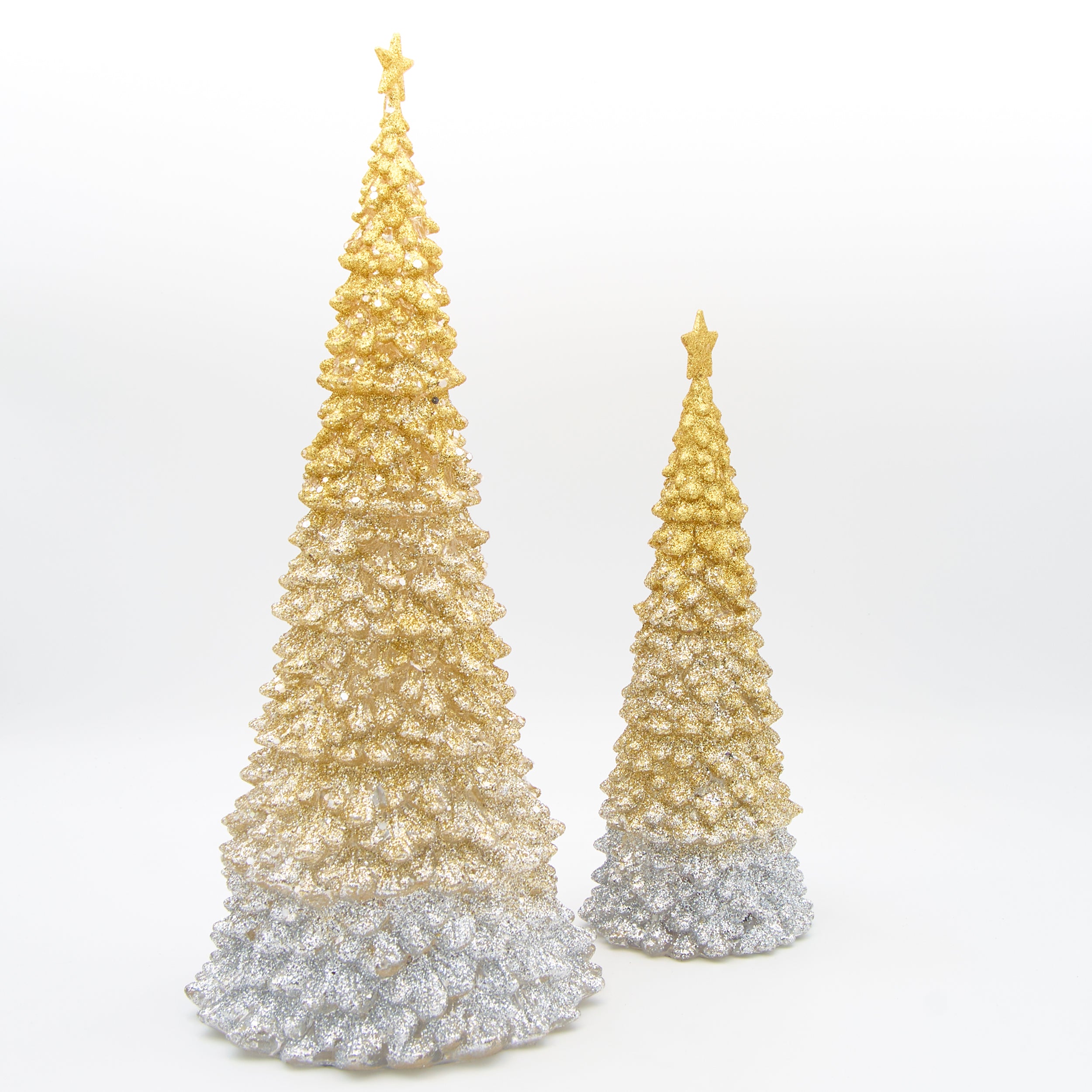 Lighted Gold Glitter Ombre Trees Set