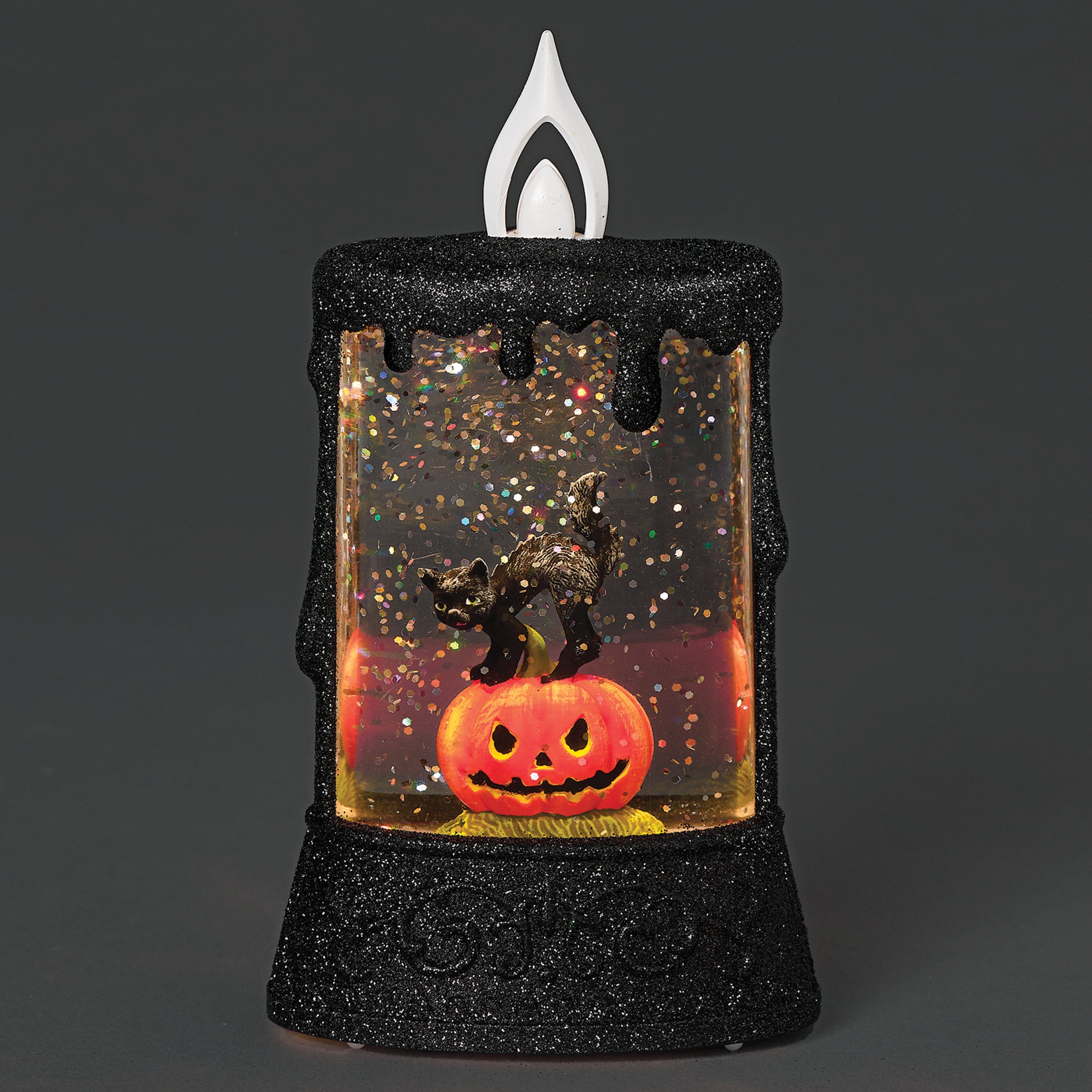 Glitterdome Lighted Candle & Black Cat – Shimmering Merry Lites